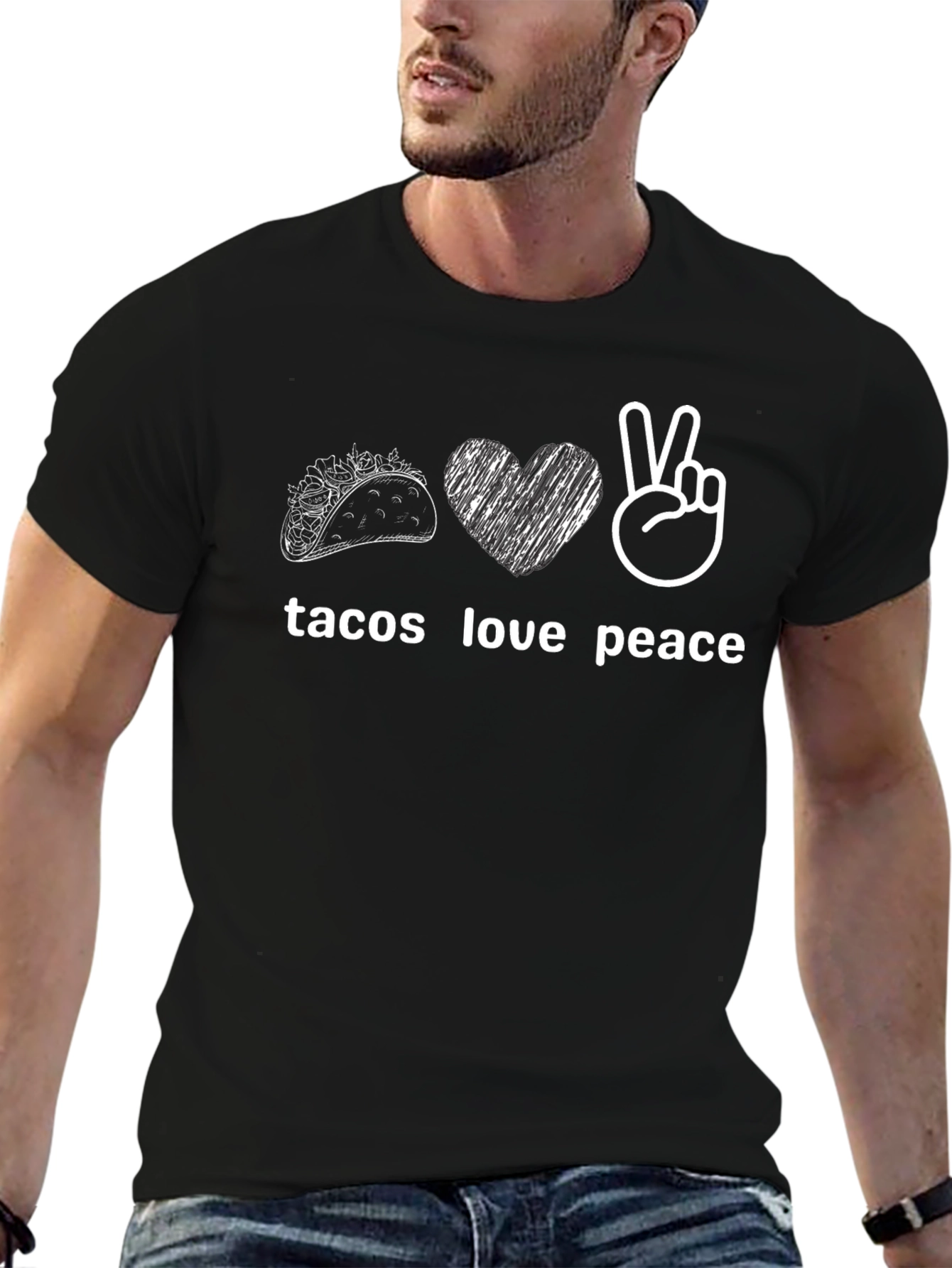 Camiseta Negra: Tacos Amor y Paz