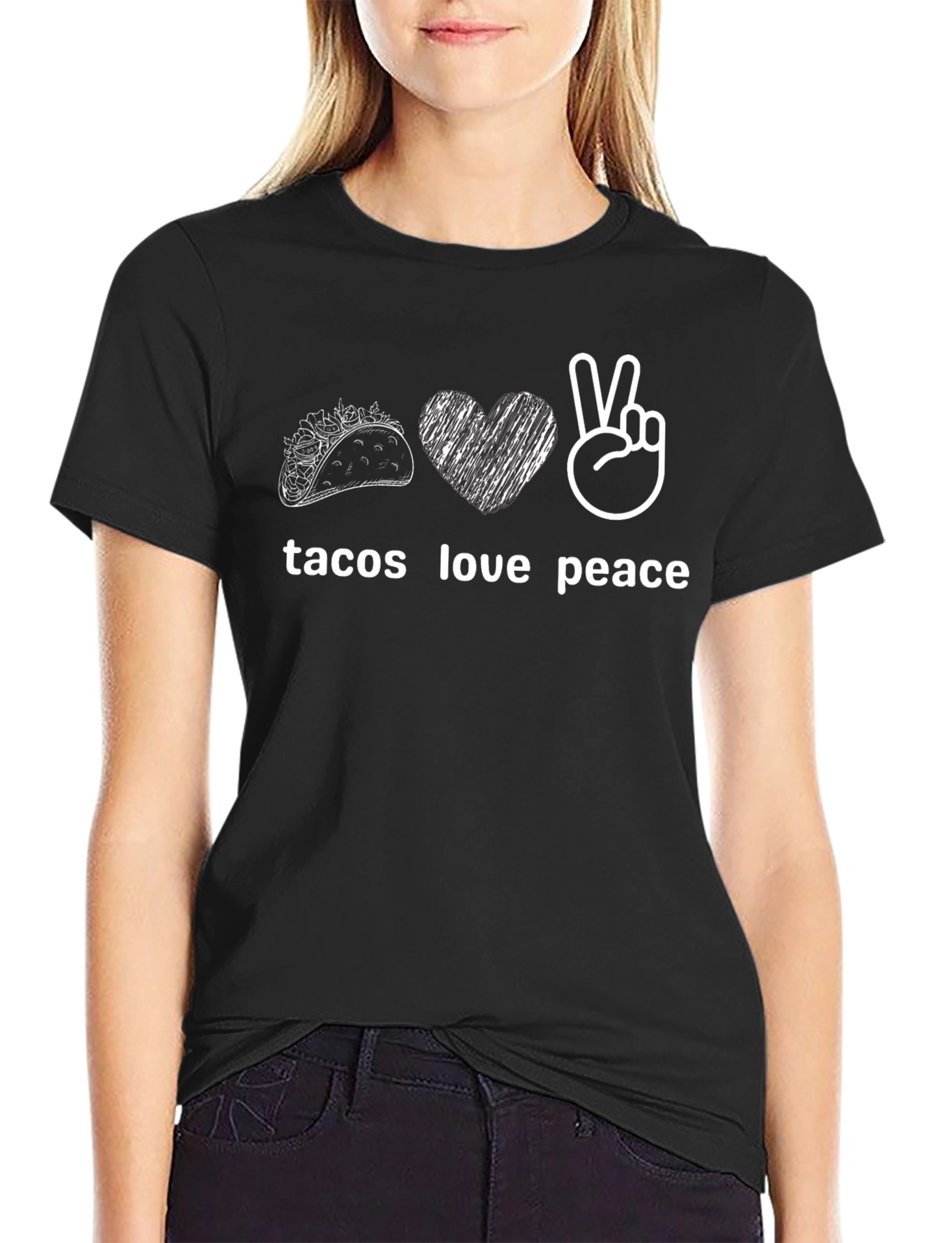 Camiseta Negra: Tacos Amor y Paz