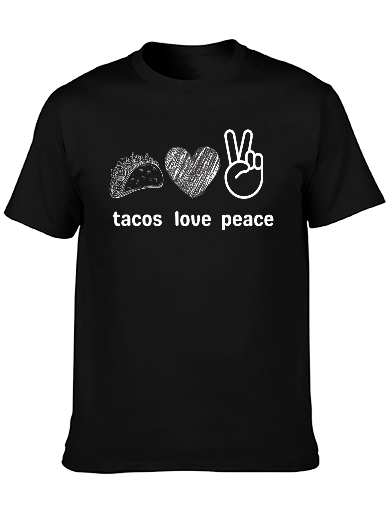 Camiseta Negra: Tacos Amor y Paz