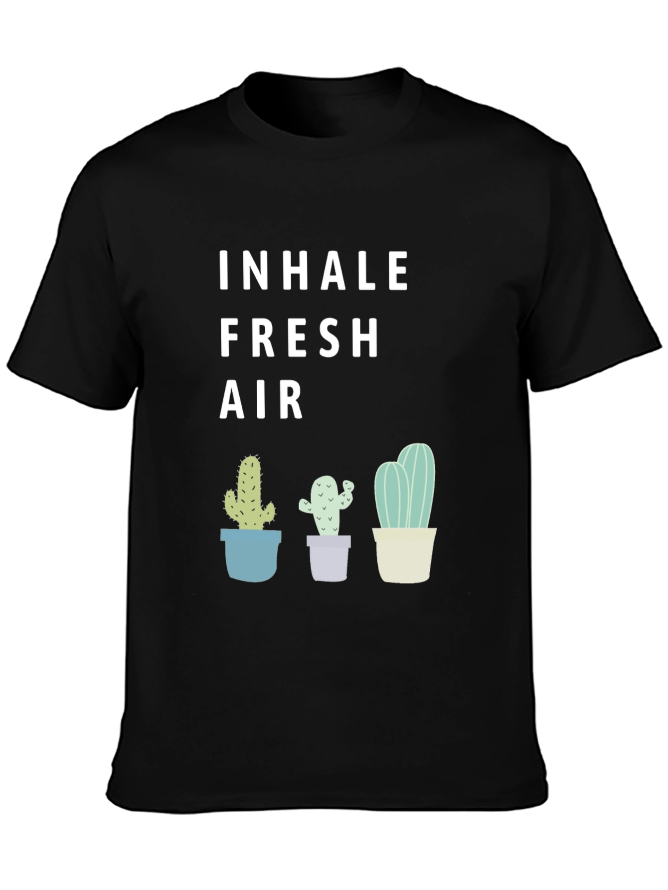 Camiseta Negra Inhale Fresh Air con Cactus
