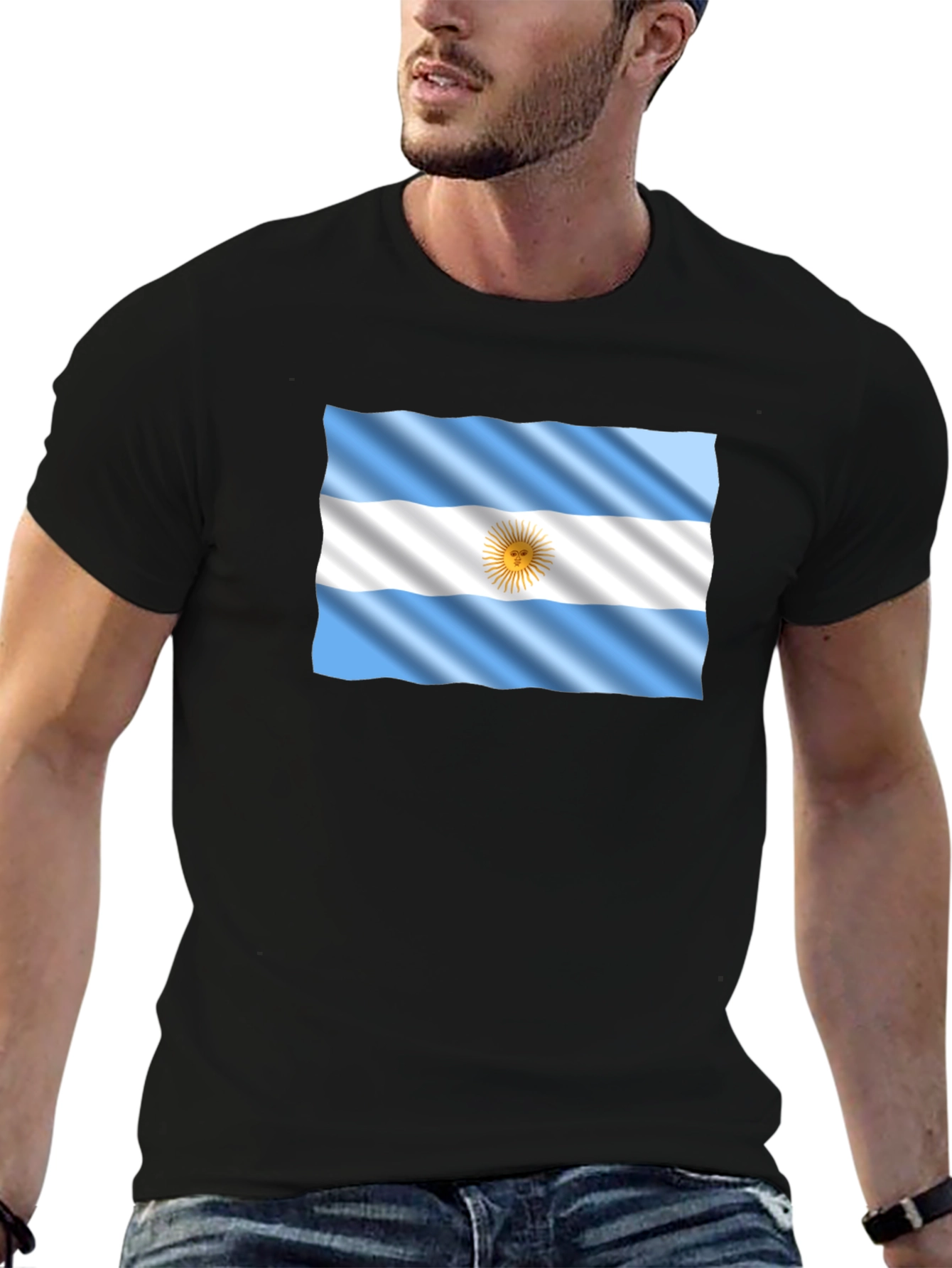 Camiseta Negra con Bandera Argentina