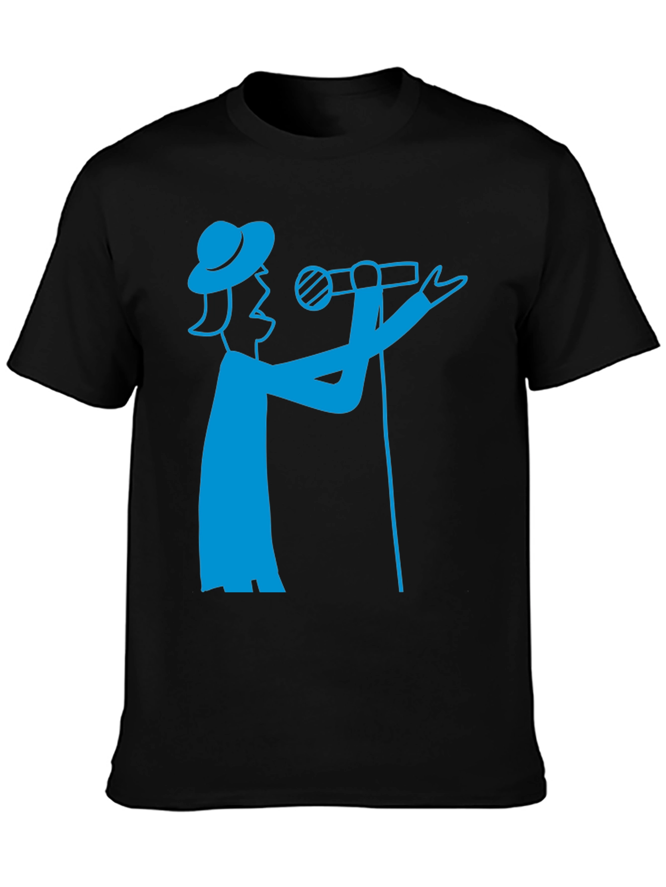 Camiseta Negra con Diseño de Cantante Azul