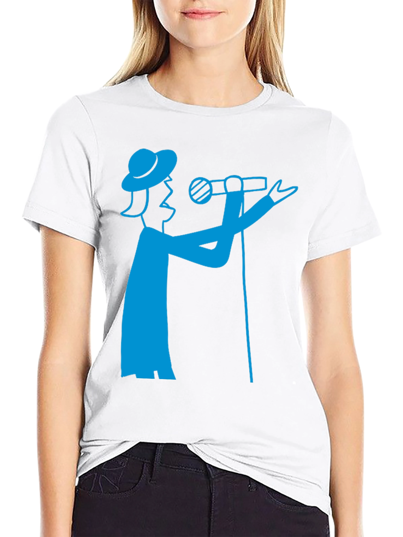 Camiseta Negra con Diseño de Cantante Azul