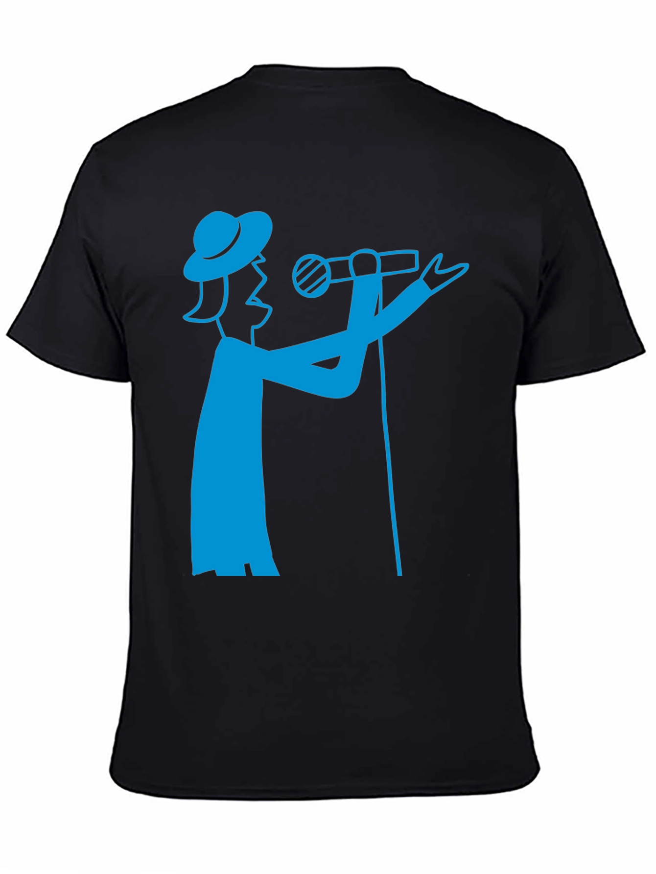 Camiseta Negra con Diseño de Cantante Azul