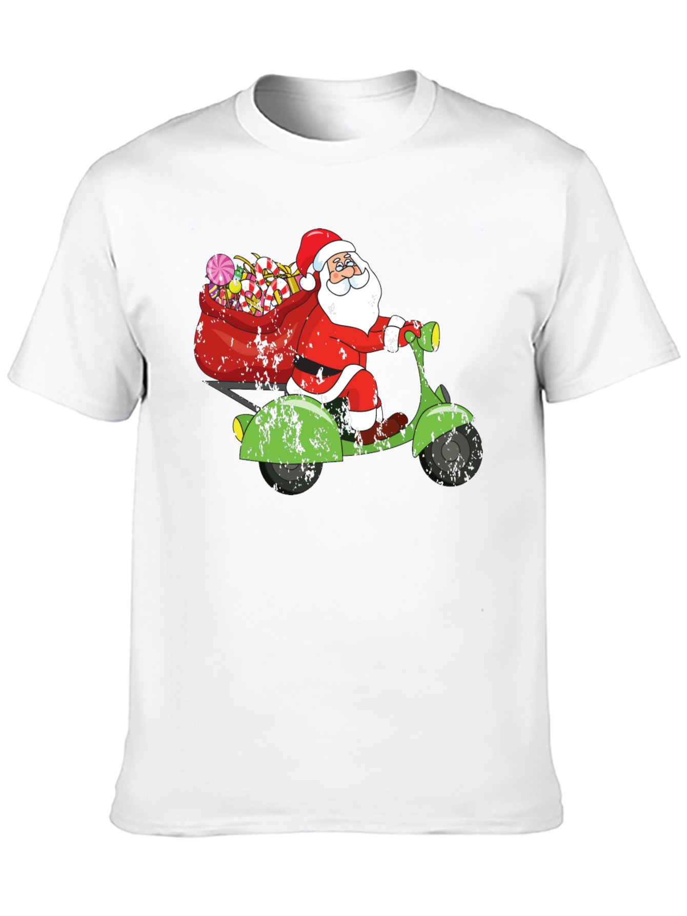 Camiseta Negra Santa en Scooter Navideña