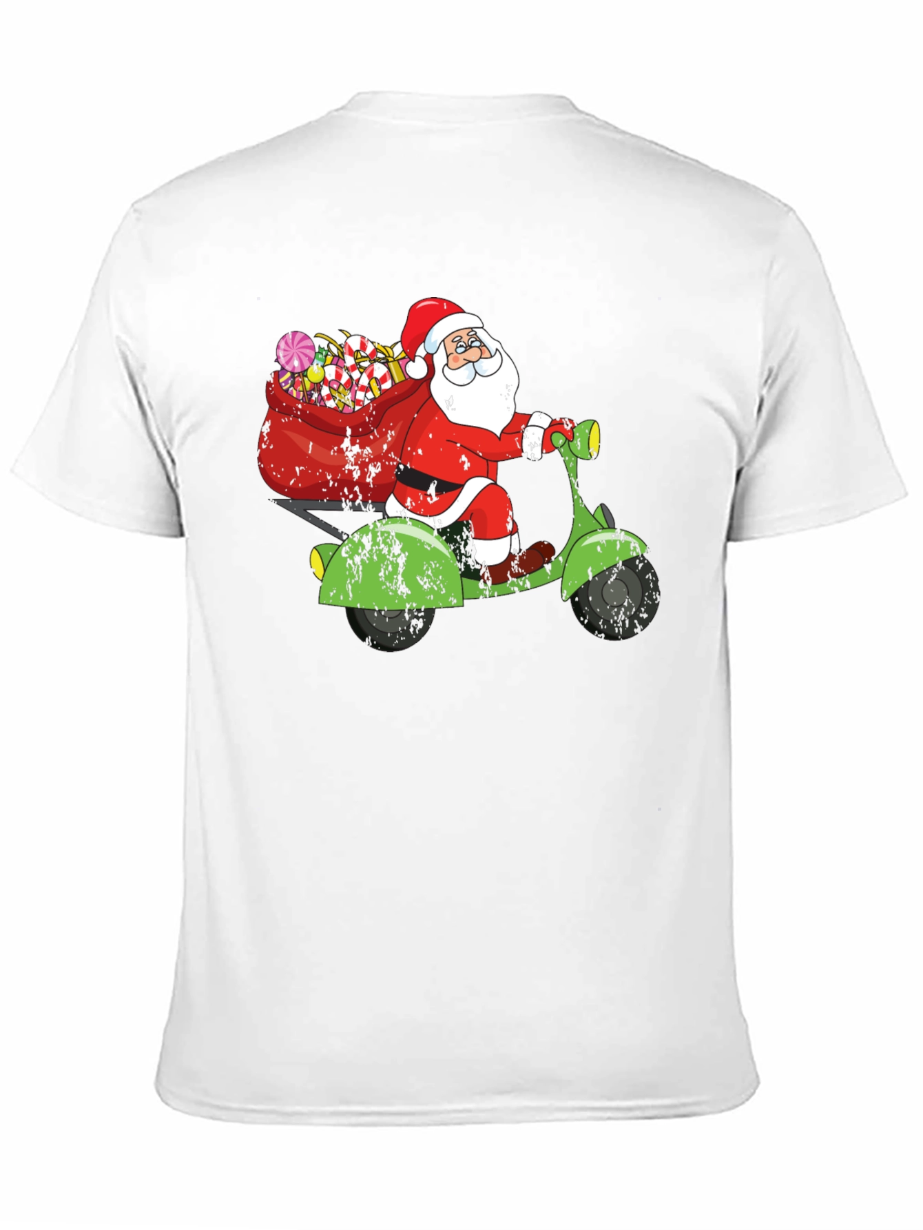 Camiseta Negra Santa en Scooter Navideña