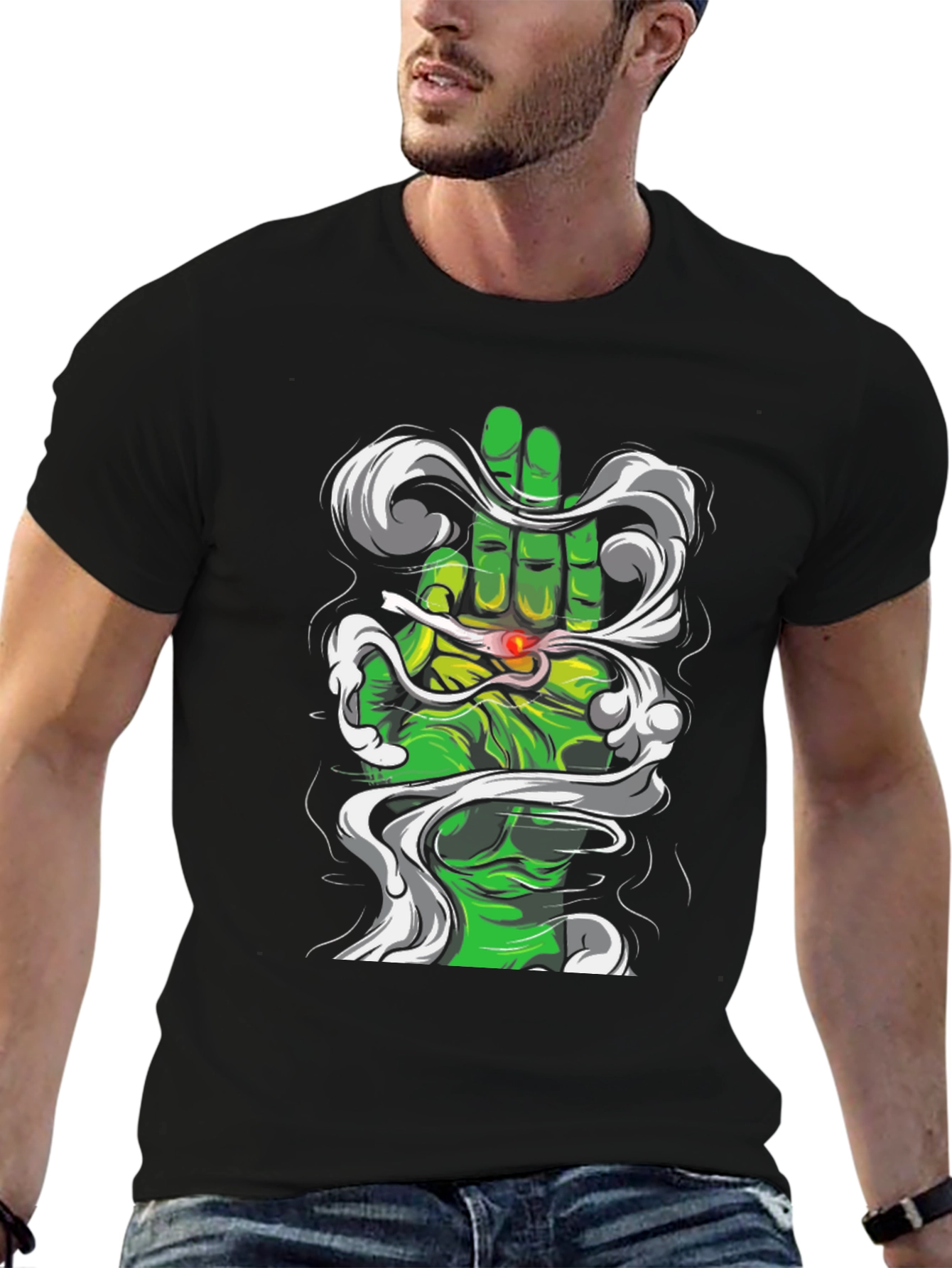 Camiseta Negra Diseño Mano Hulk Fumando