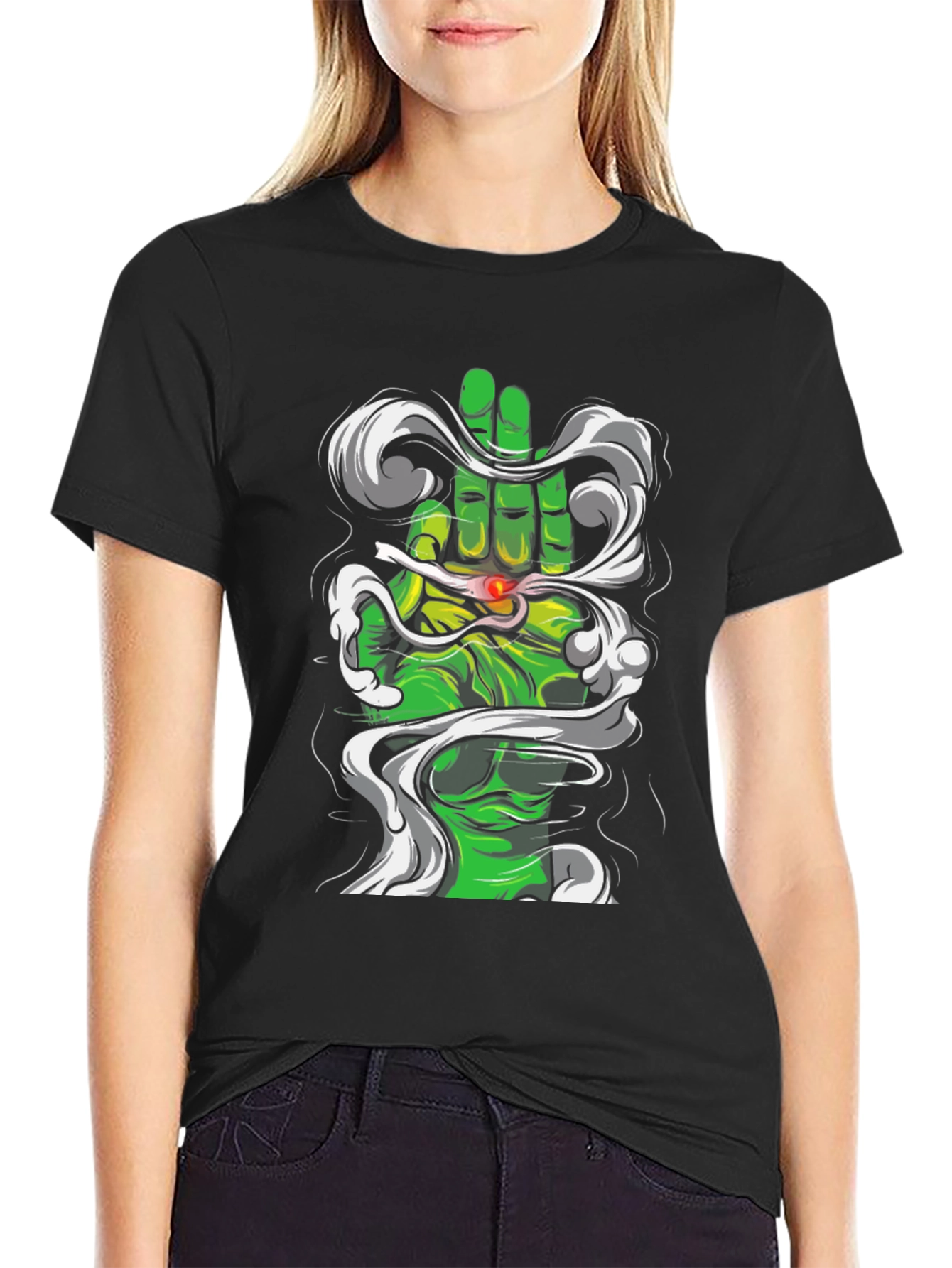 Camiseta Negra Diseño Mano Hulk Fumando