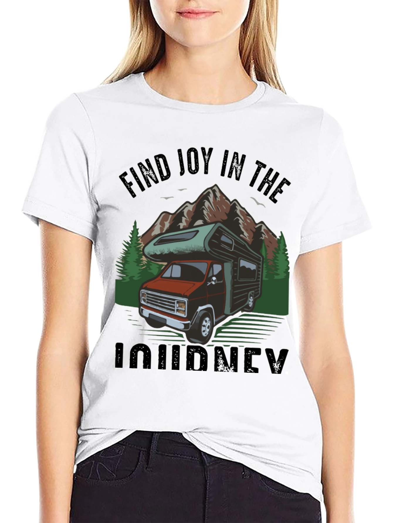 Camiseta Negra Encuentra Alegría en el Viaje