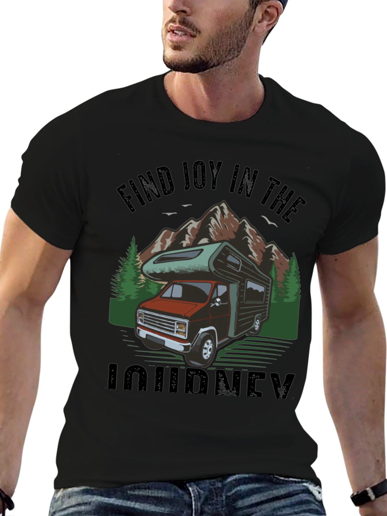 Camiseta Negra Encuentra Alegría en el Viaje