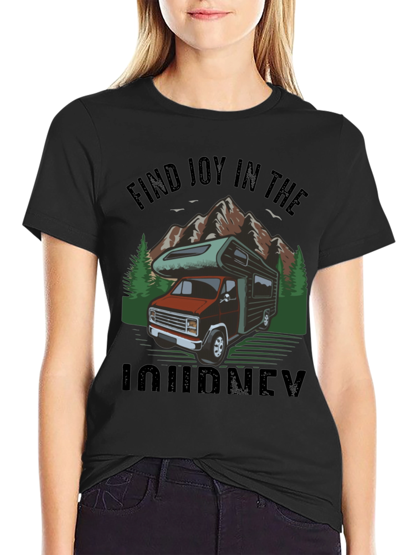 Camiseta Negra Encuentra Alegría en el Viaje