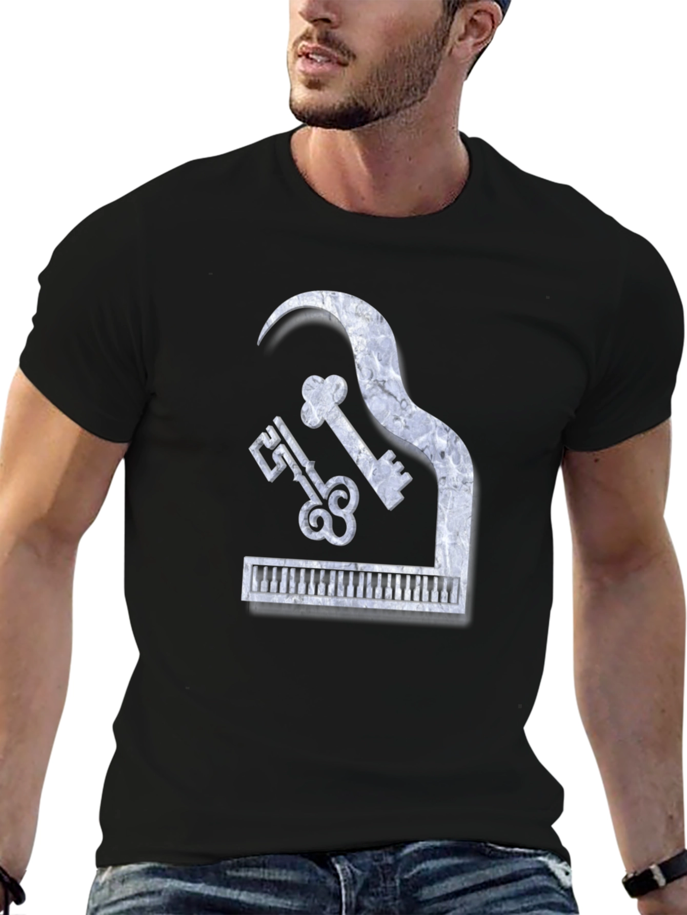 Camiseta Negra Piano Keys Diseño Único