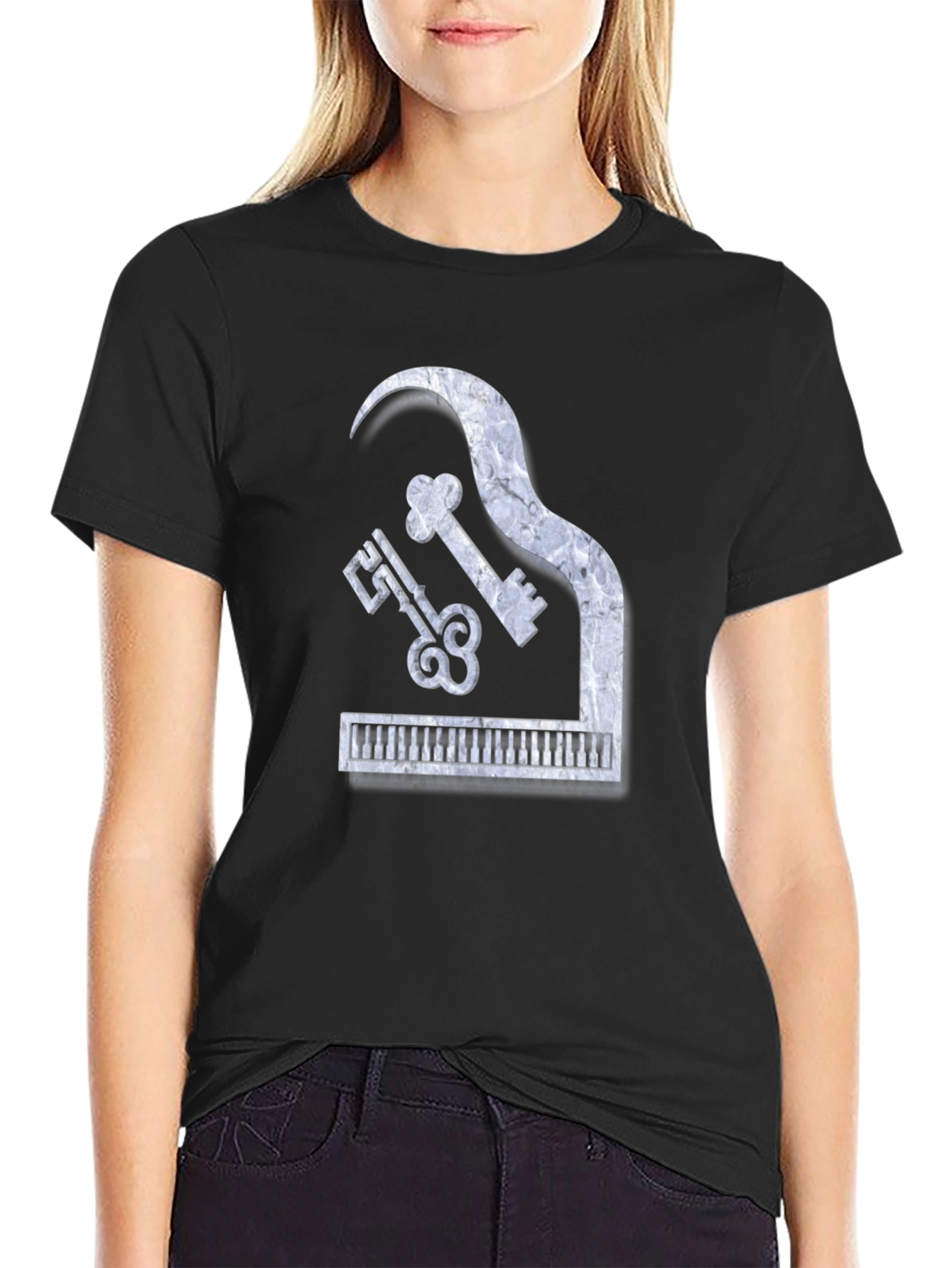 Camiseta Negra Piano Keys Diseño Único