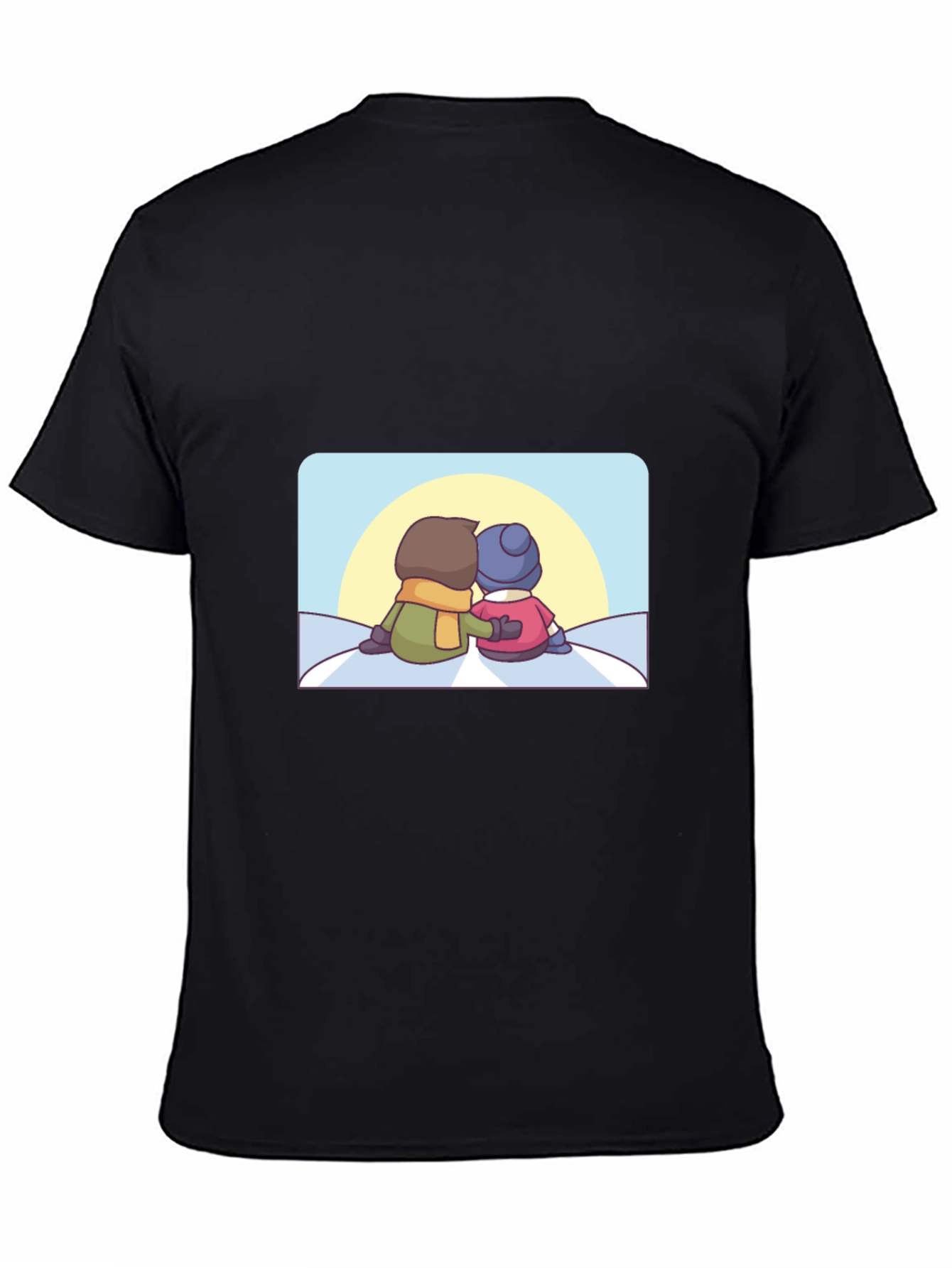 Camiseta Negra con Diseño de Pareja Invernal