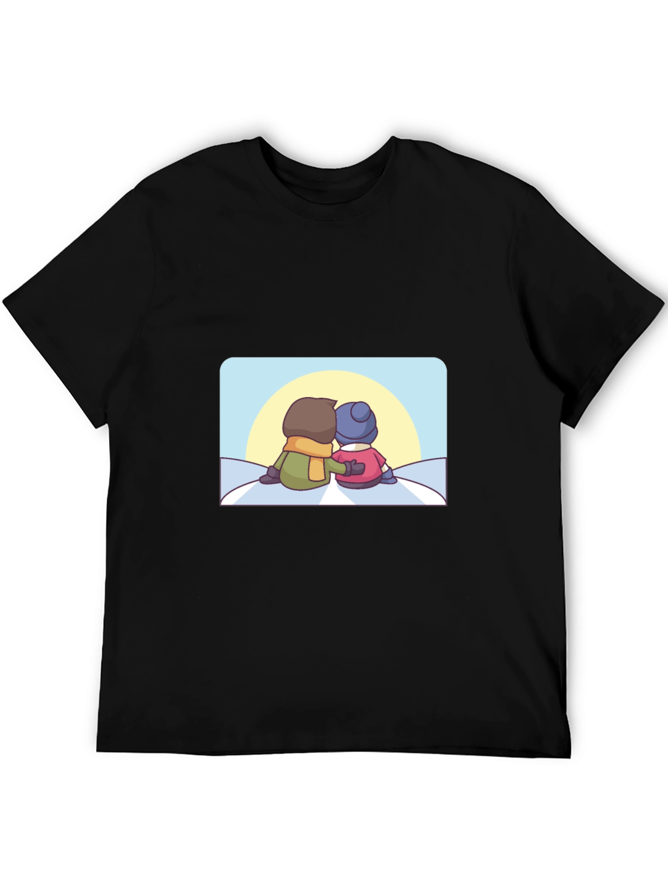 Camiseta Negra con Diseño de Pareja Invernal