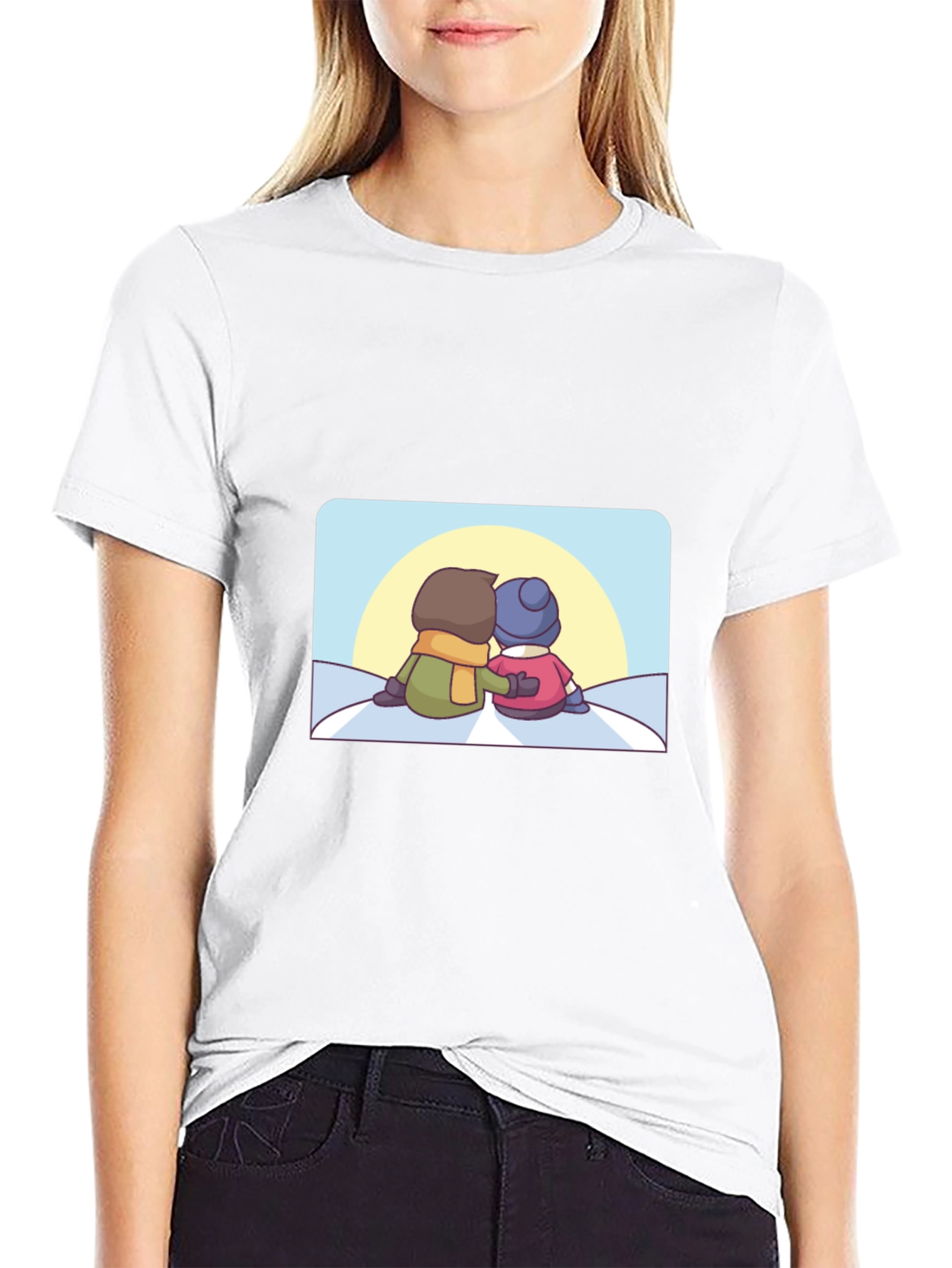 Camiseta Negra con Diseño de Pareja Invernal