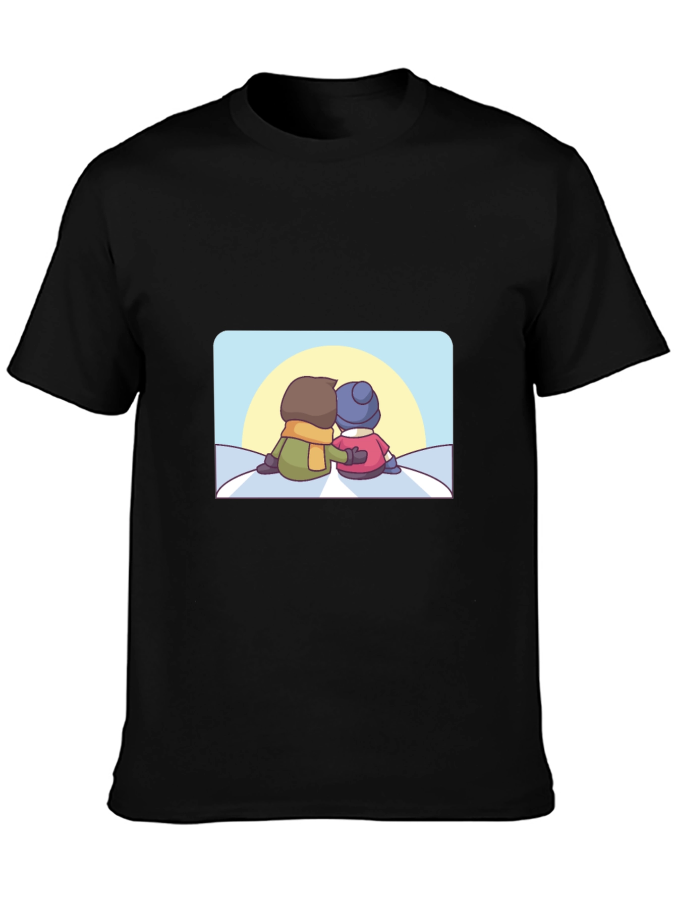 Camiseta Negra con Diseño de Pareja Invernal