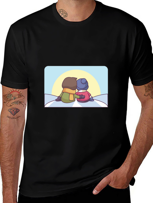 Camiseta Negra con Diseño de Pareja Invernal