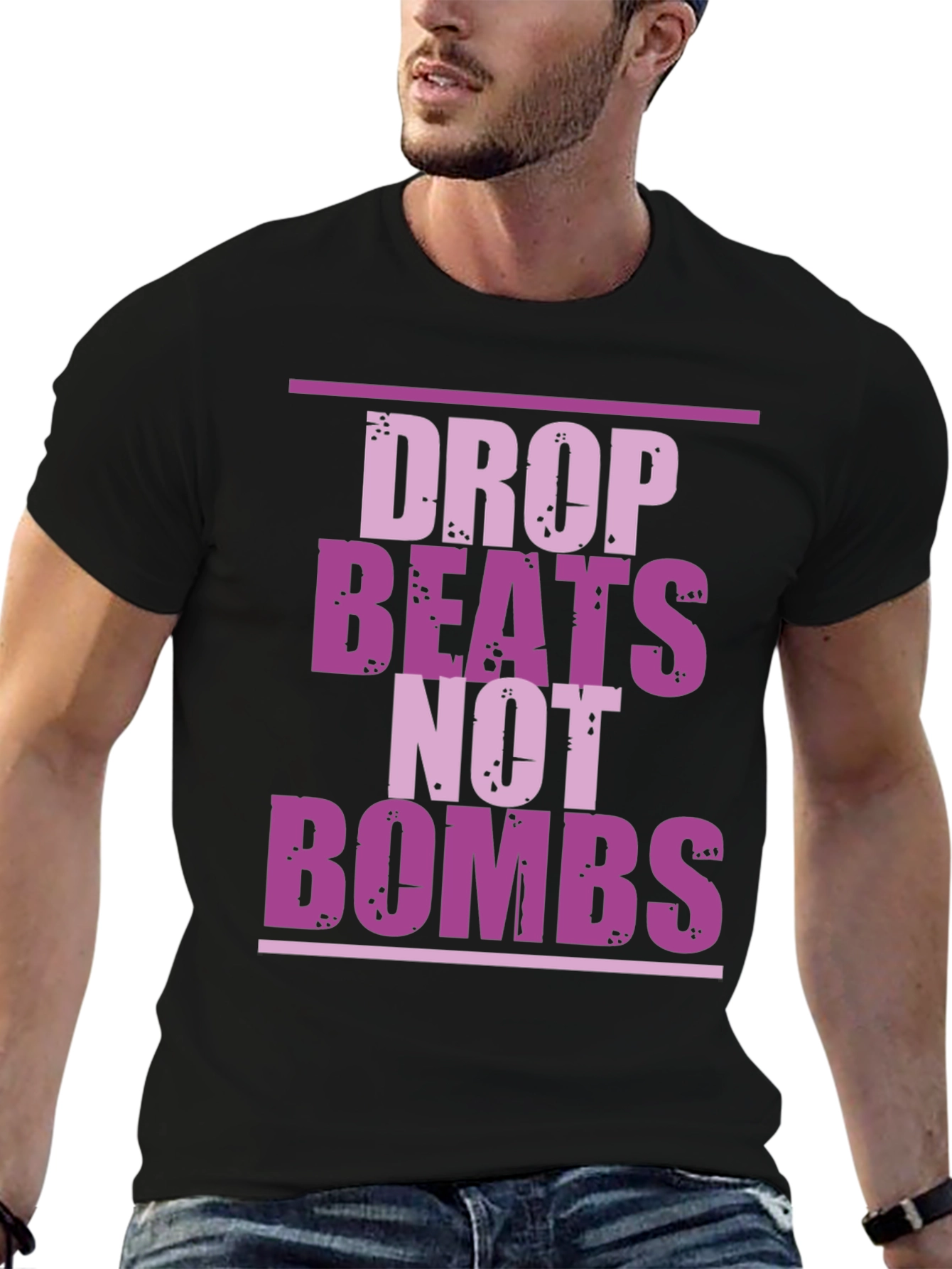 Camiseta Negra Drop Beats Not Bombs