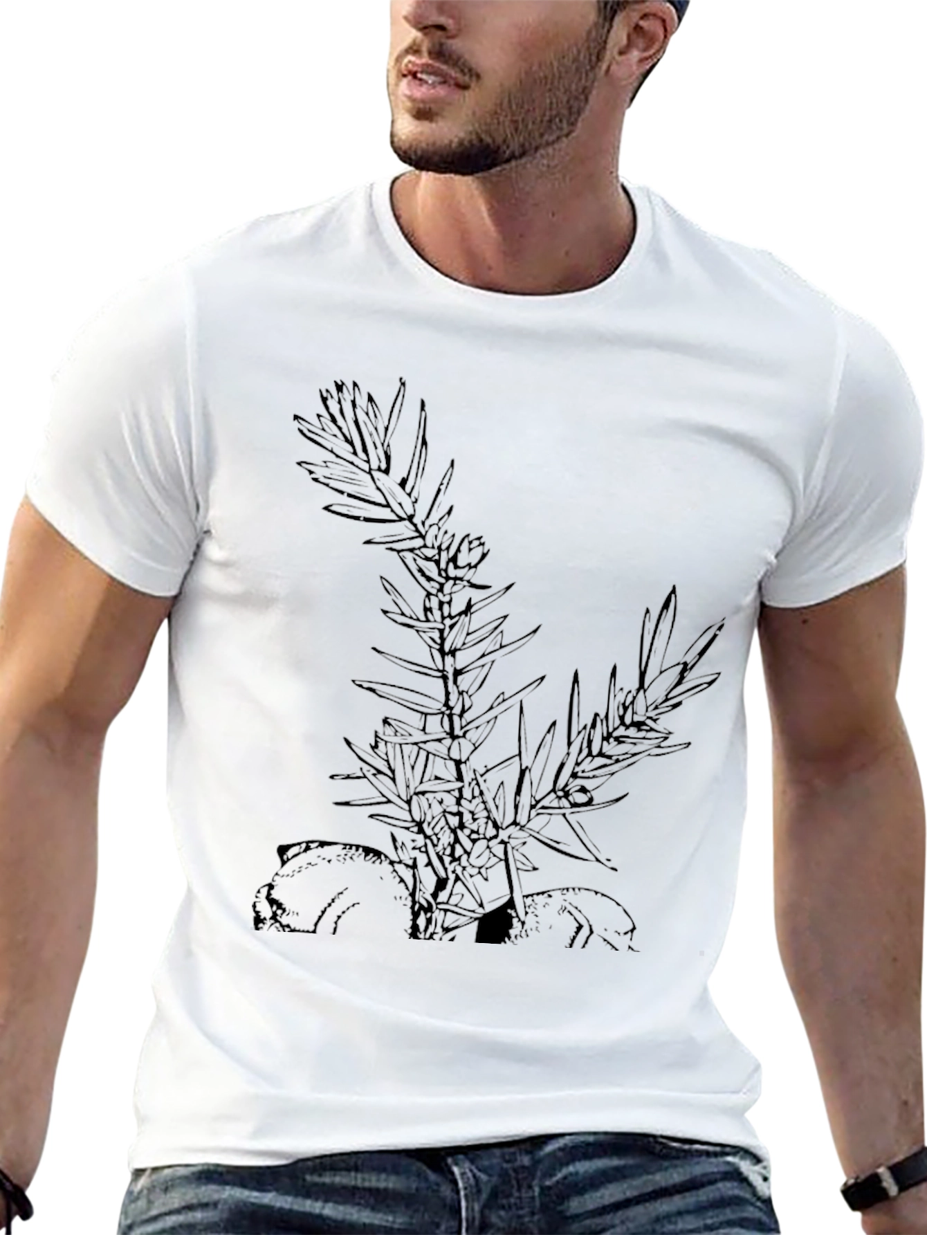 Camiseta Negra con Diseño Botánico Abstracto