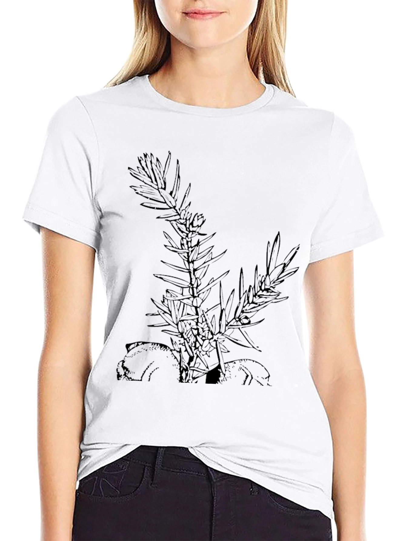 Camiseta Negra con Diseño Botánico Abstracto