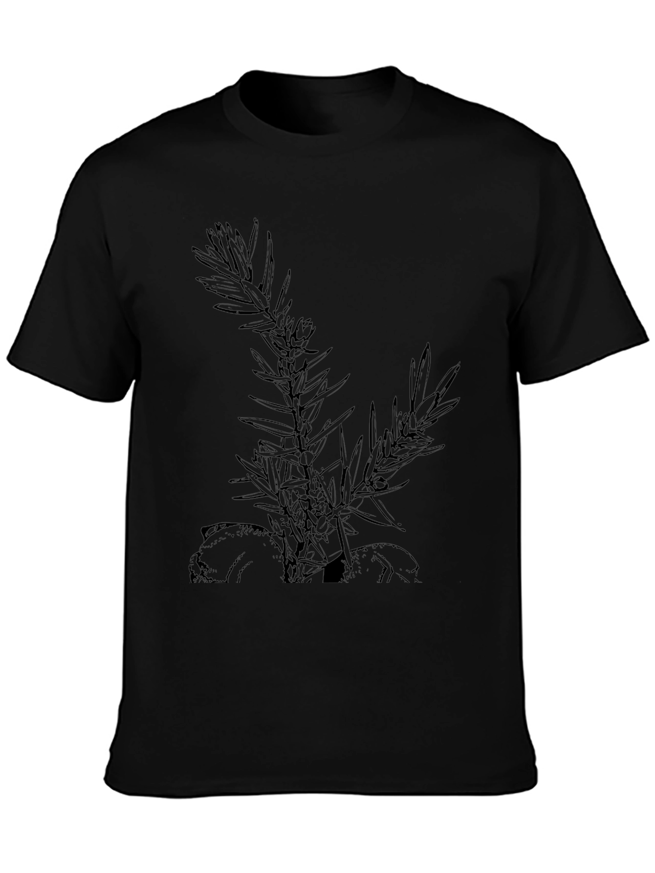 Camiseta Negra con Diseño Botánico Abstracto
