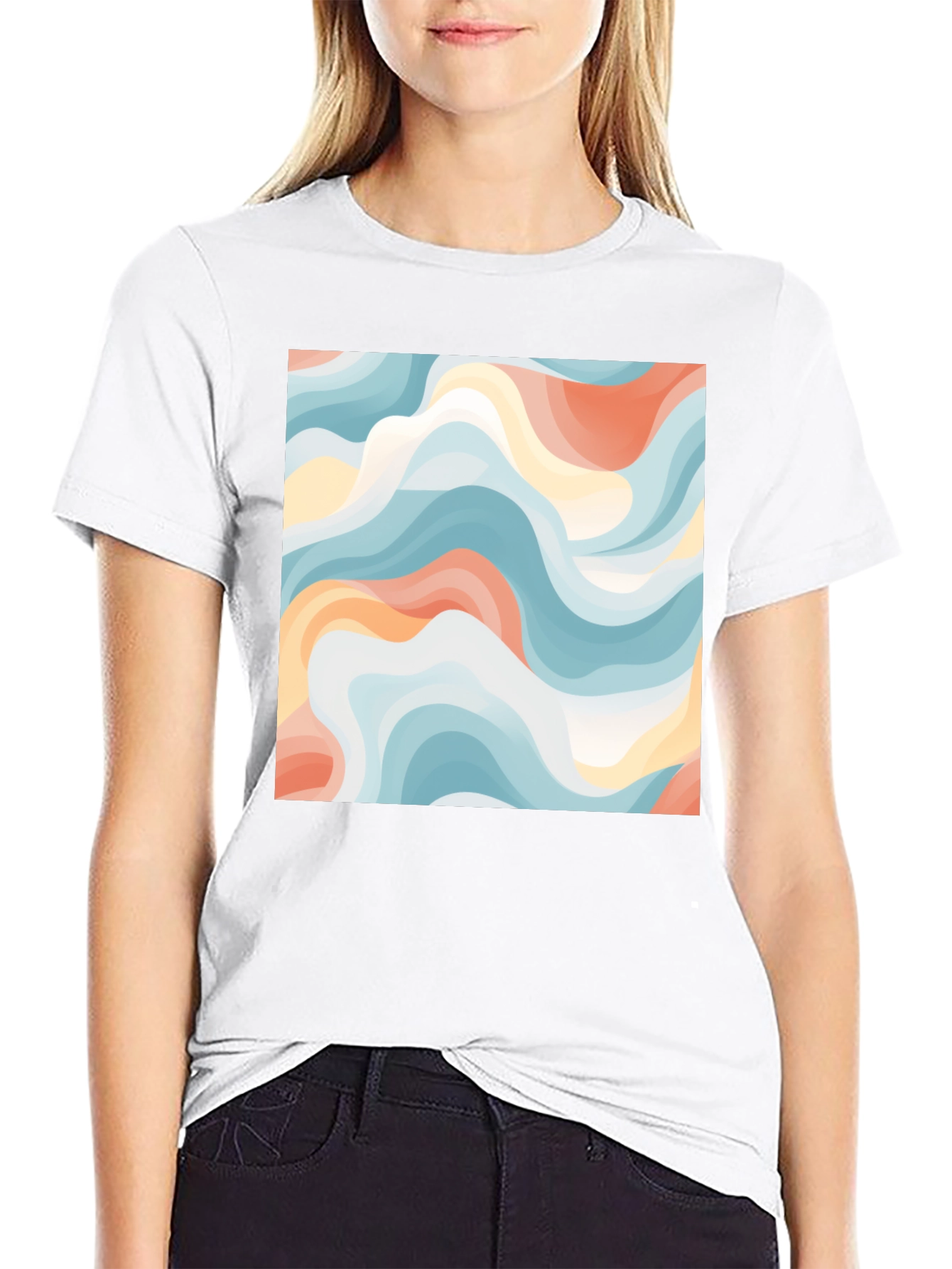 Camiseta Negra con Diseño Abstracto Ondulado