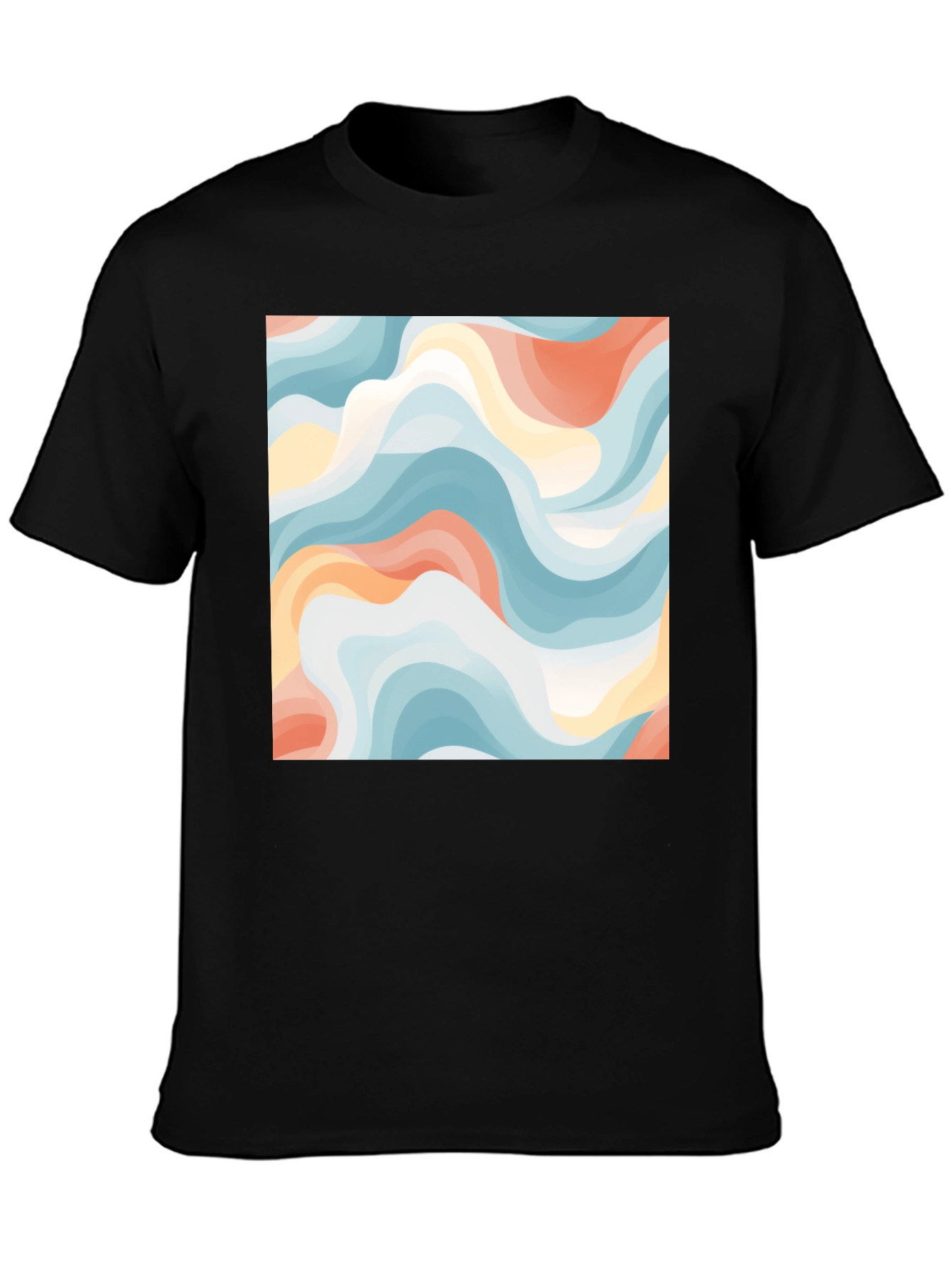 Camiseta Negra con Diseño Abstracto Ondulado