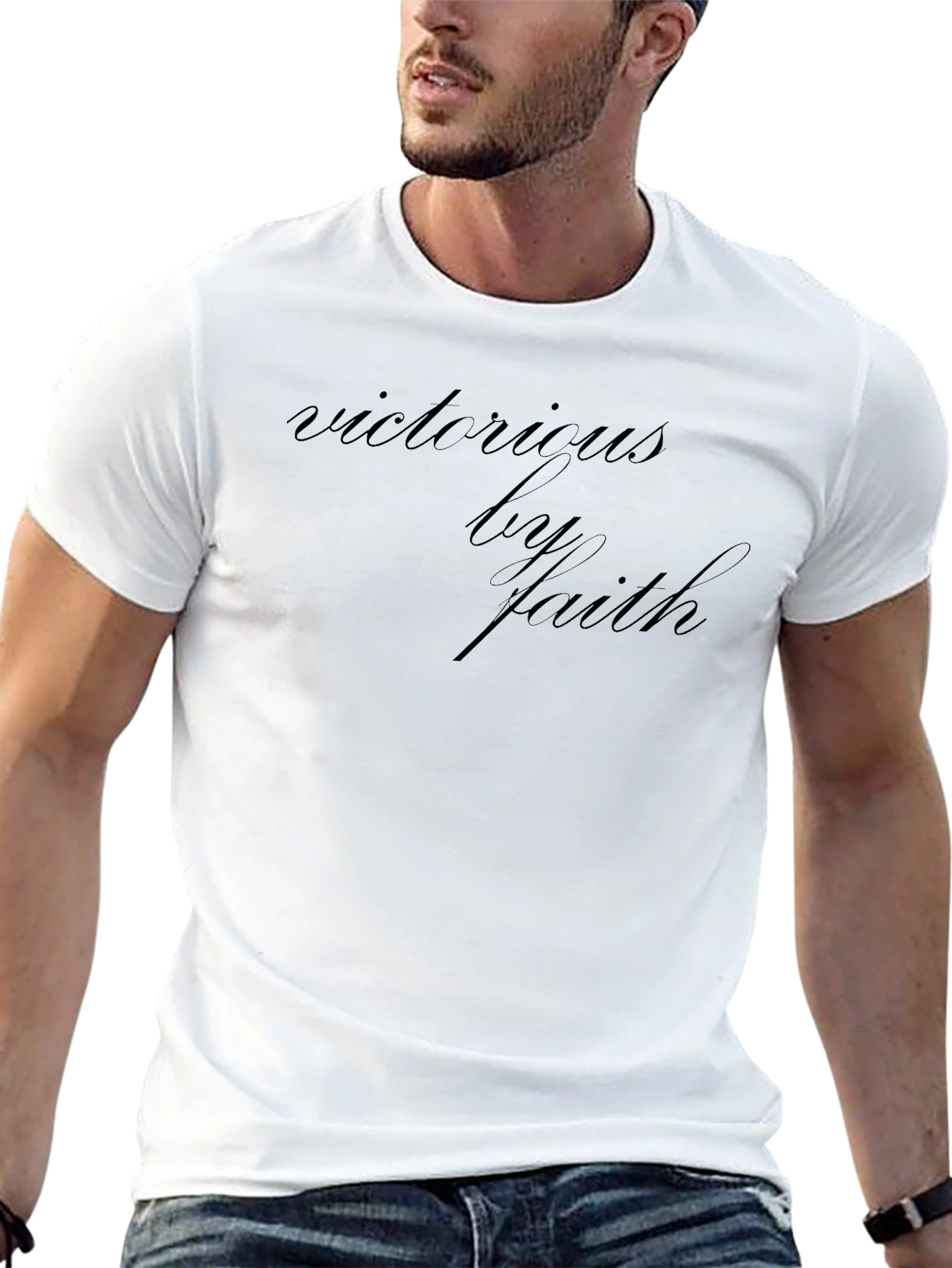 Camiseta Negra Victorioso Por Fe