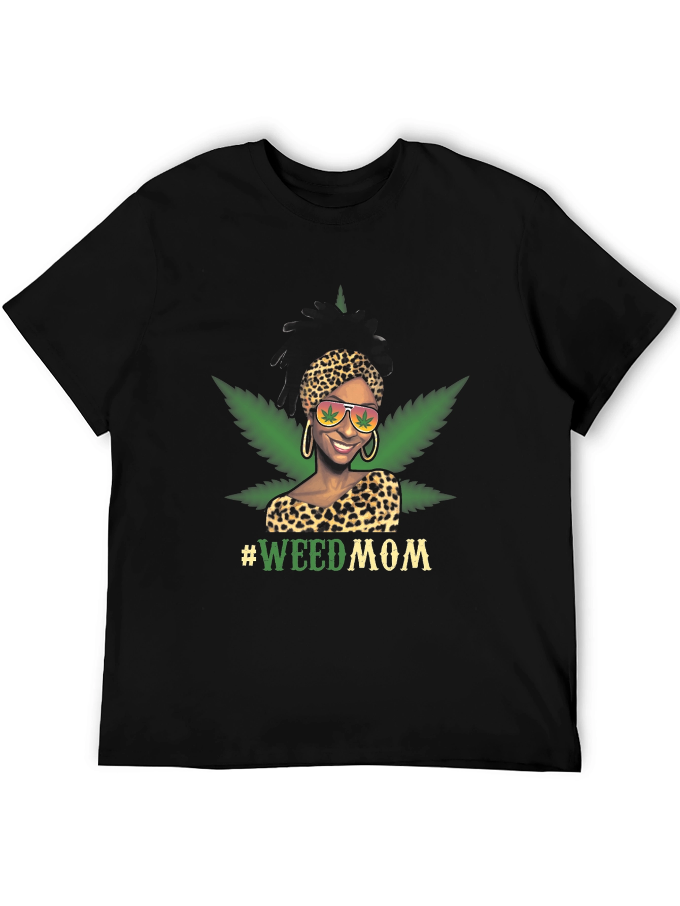 Camiseta Negra #WeedMom Diseño Gráfico Divertido