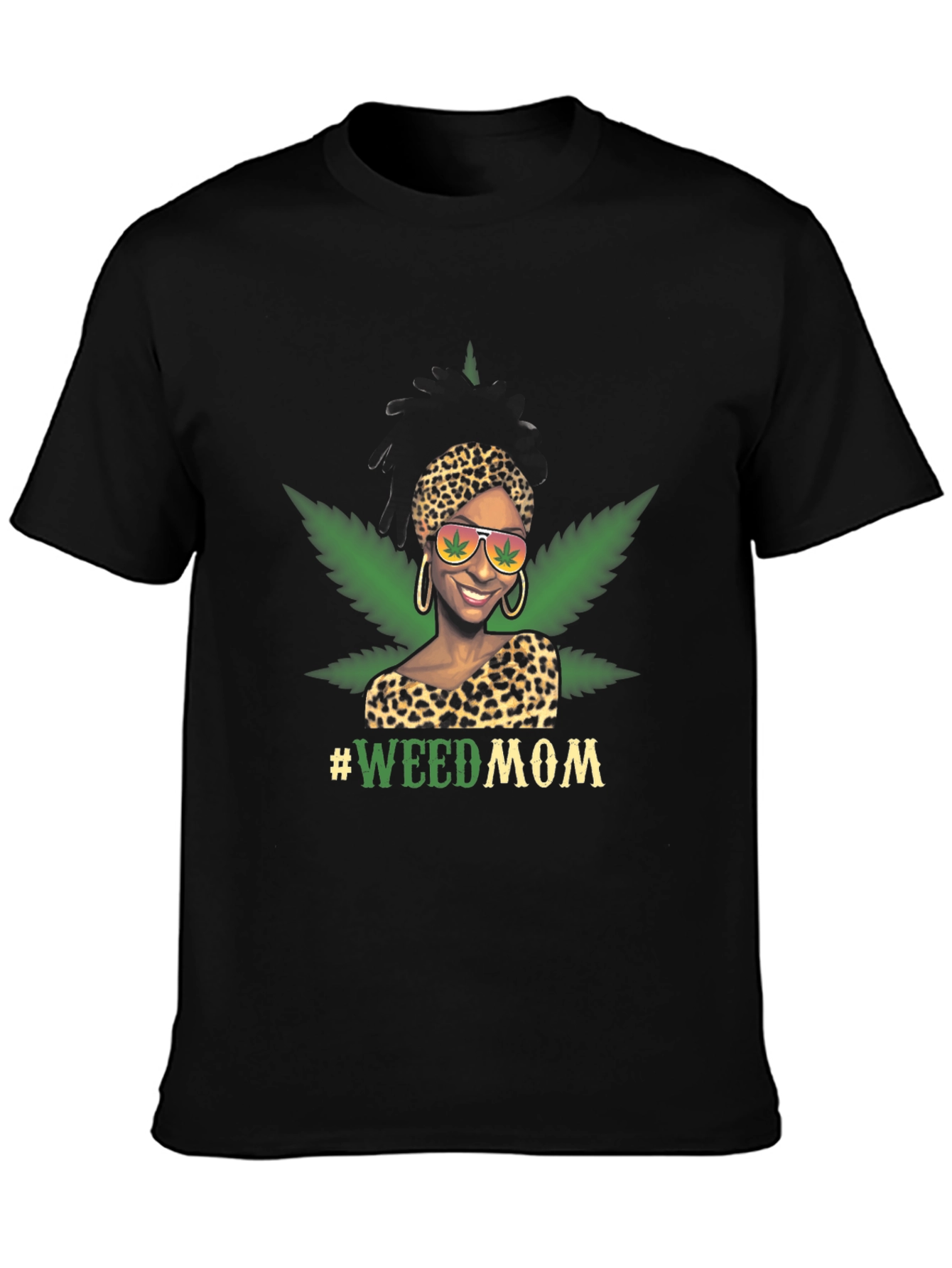 Camiseta Negra #WeedMom Diseño Gráfico Divertido