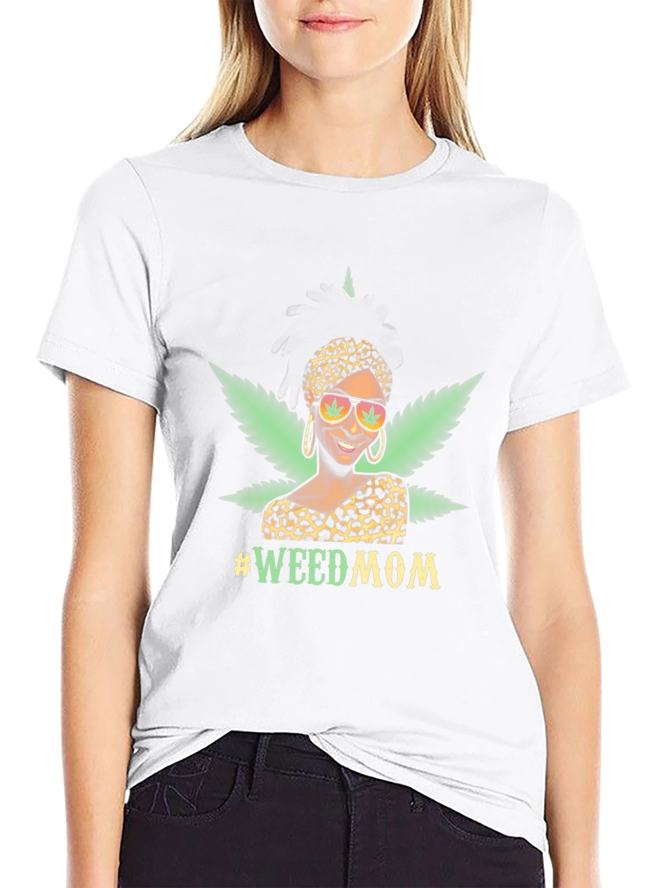 Camiseta Negra #WeedMom Diseño Gráfico Divertido