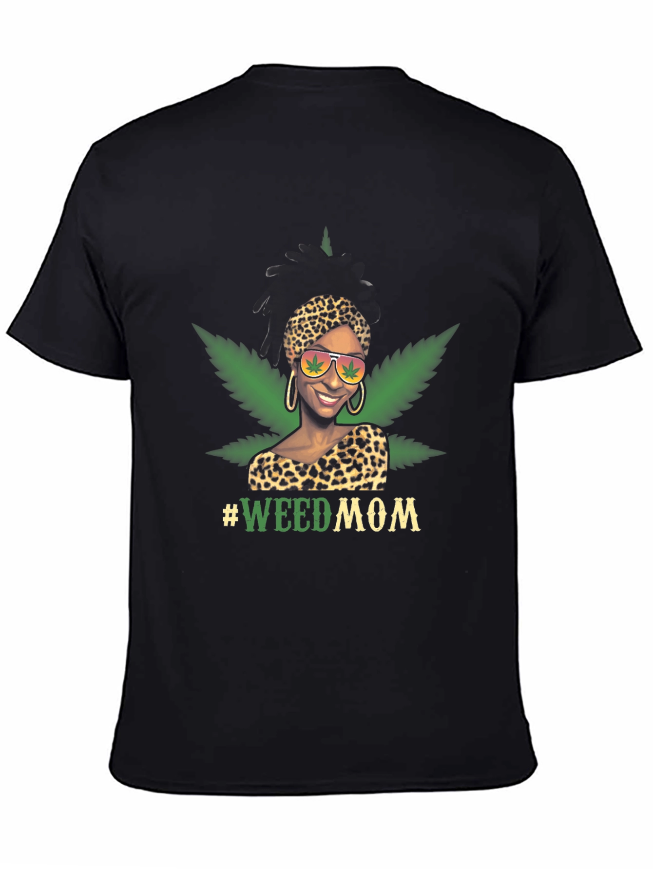 Camiseta Negra #WeedMom Diseño Gráfico Divertido