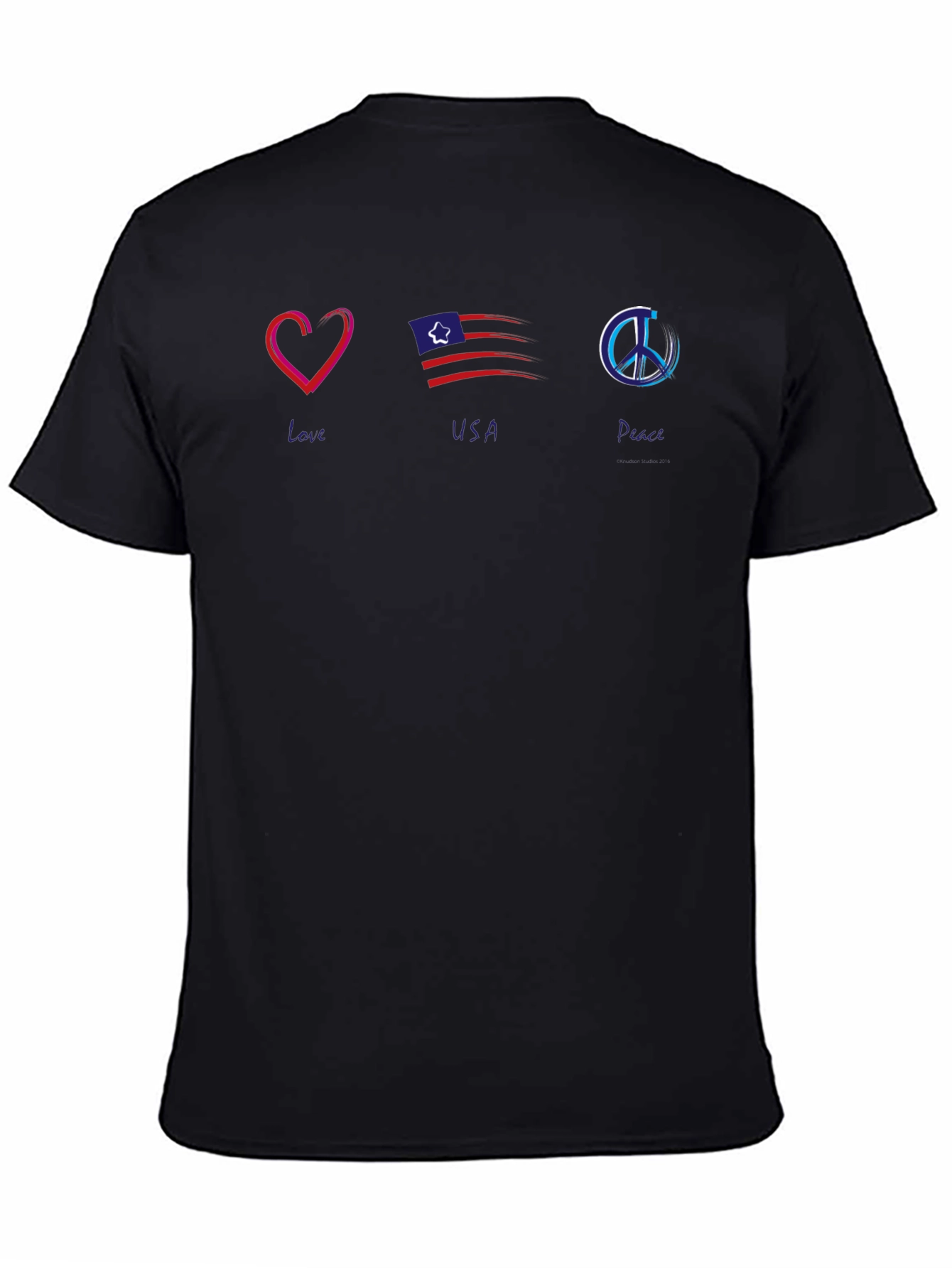 Camiseta Negra con Diseño Amor USA y Paz