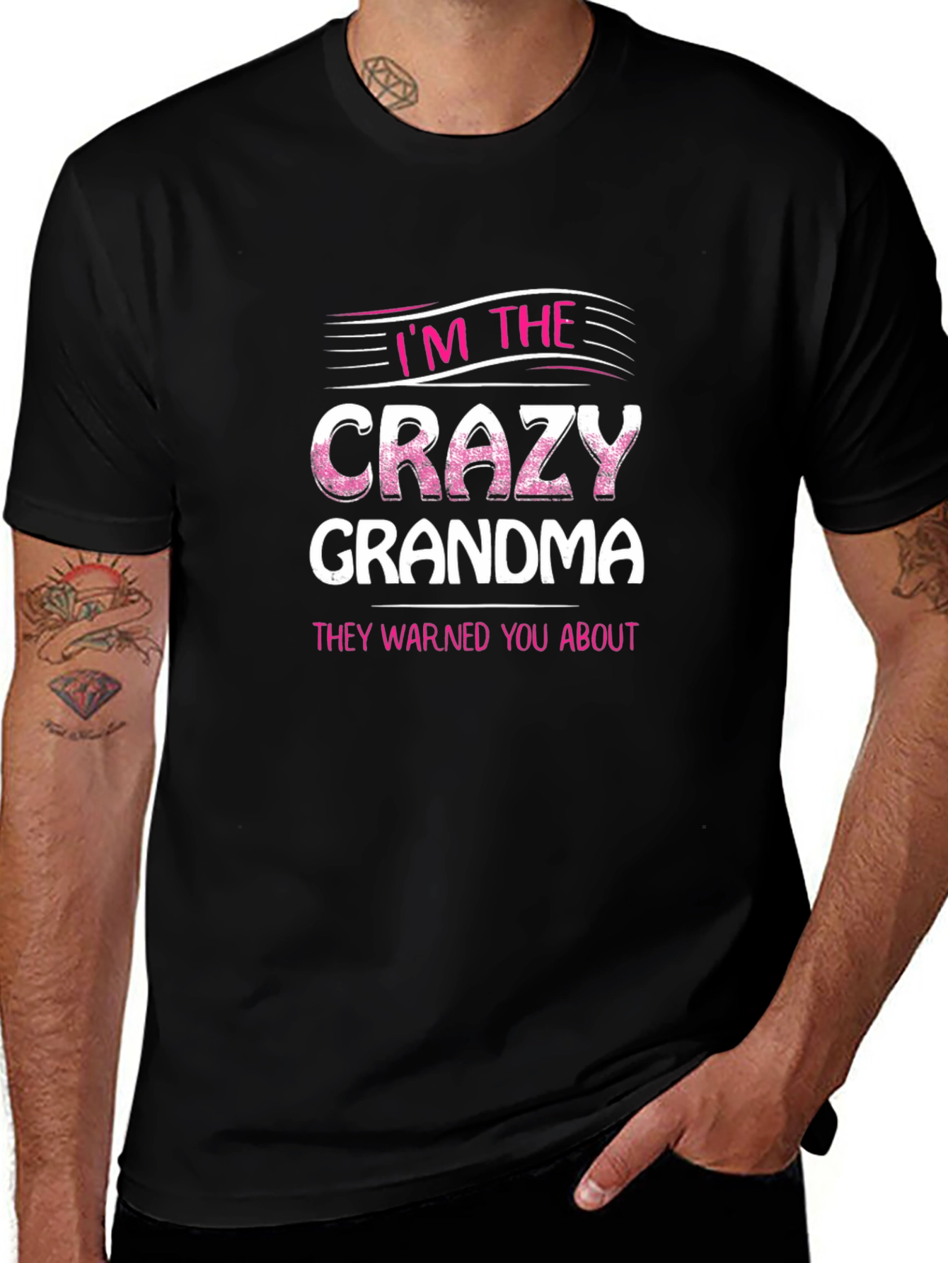 Camiseta Negra con Estampado Crazy Grandma