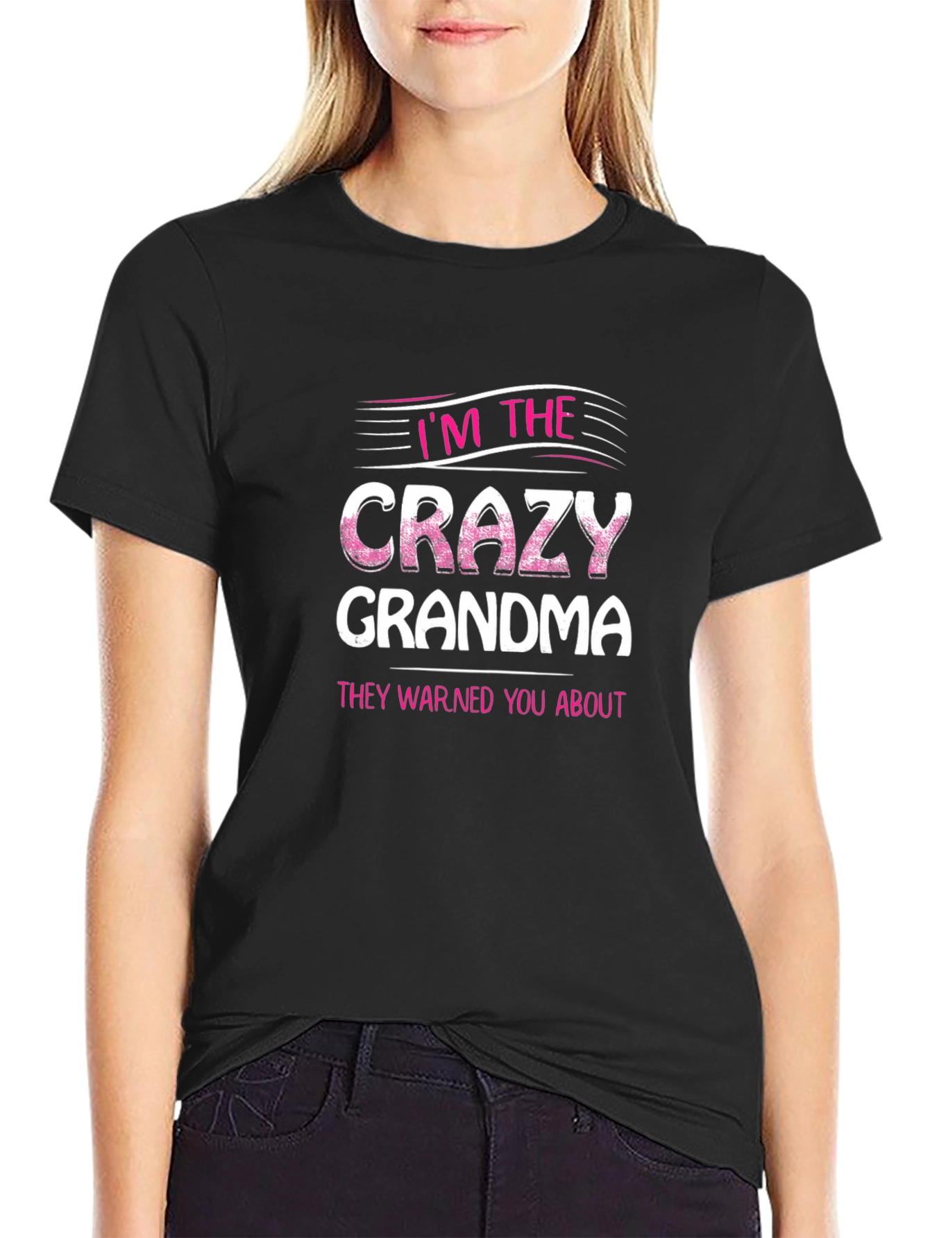 Camiseta Negra con Estampado Crazy Grandma