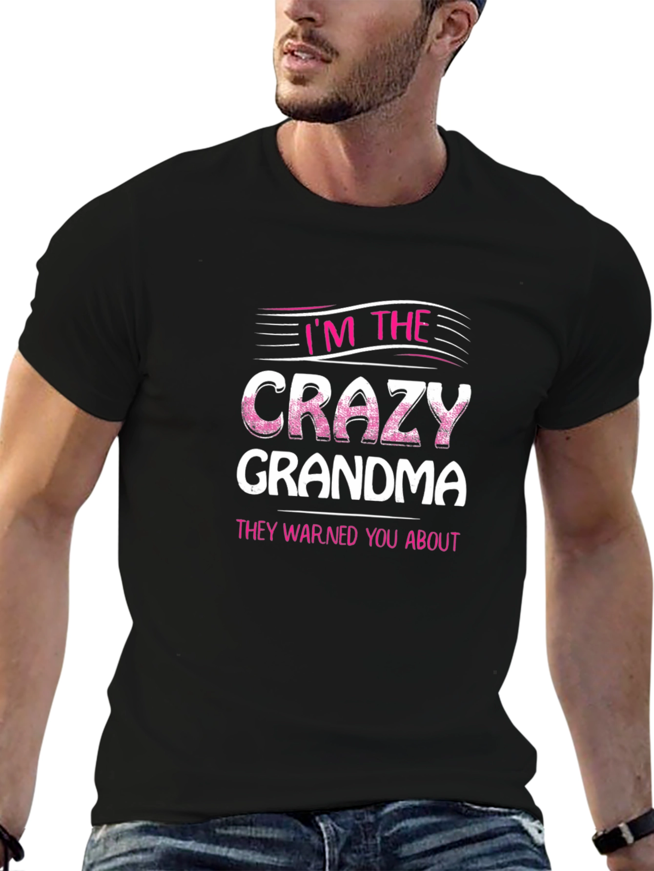 Camiseta Negra con Estampado Crazy Grandma