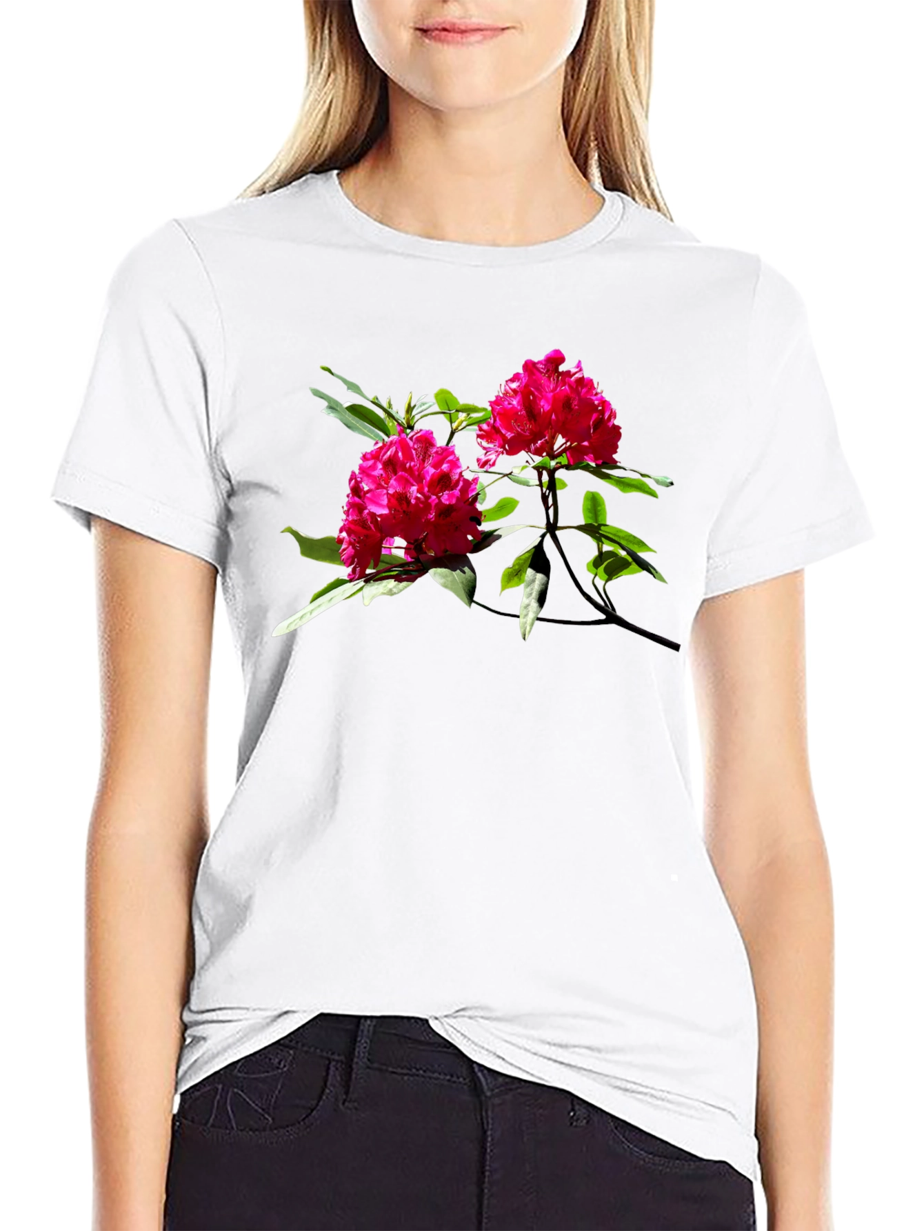 Camiseta Negra con Flores Rosadas