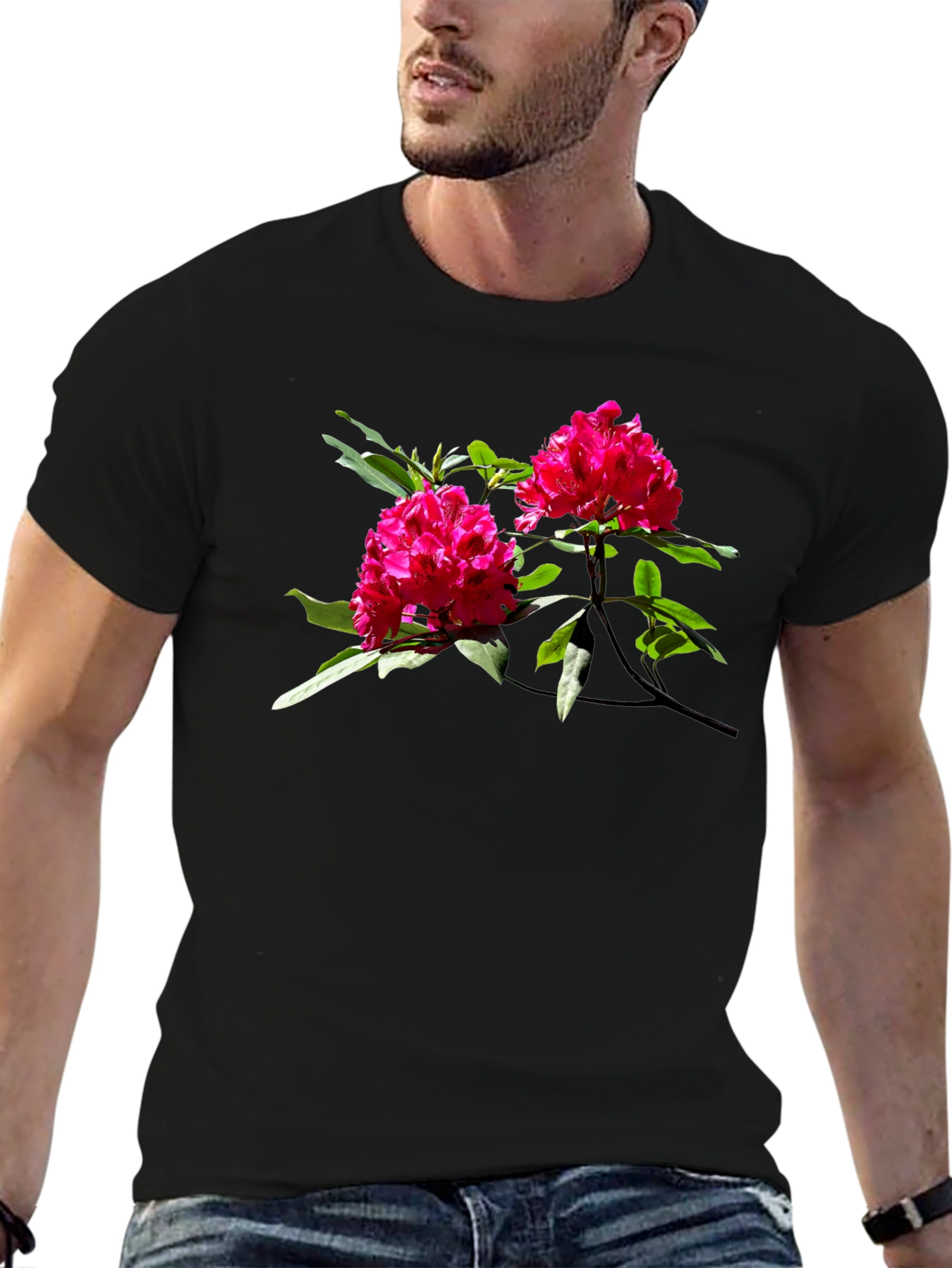 Camiseta Negra con Flores Rosadas