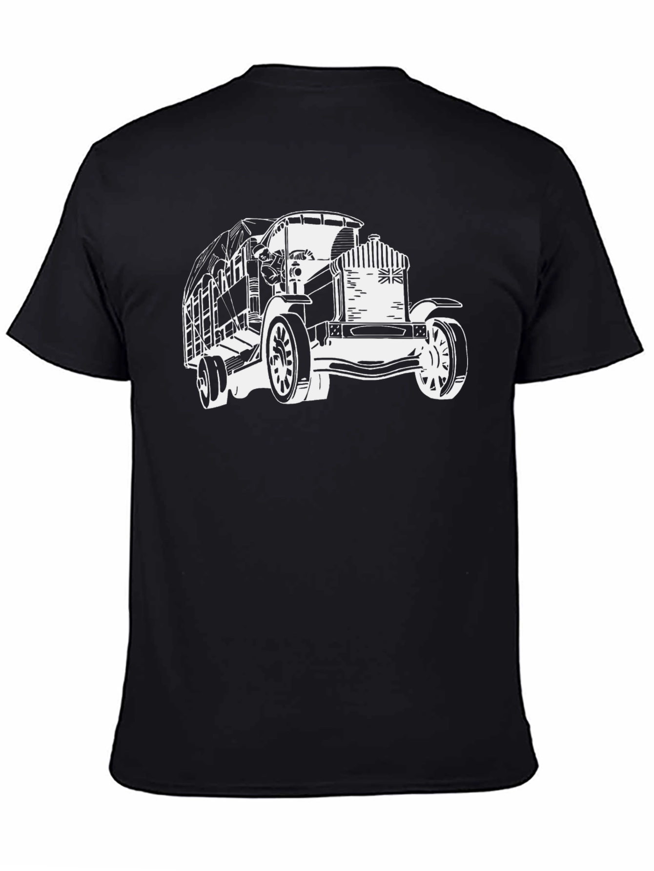 Camiseta Negra con Diseño de Camión Clásico Británico