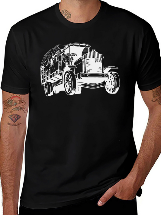Camiseta Negra con Diseño de Camión Clásico Británico