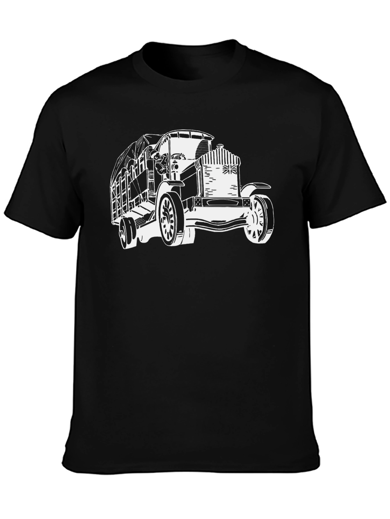 Camiseta Negra con Diseño de Camión Clásico Británico
