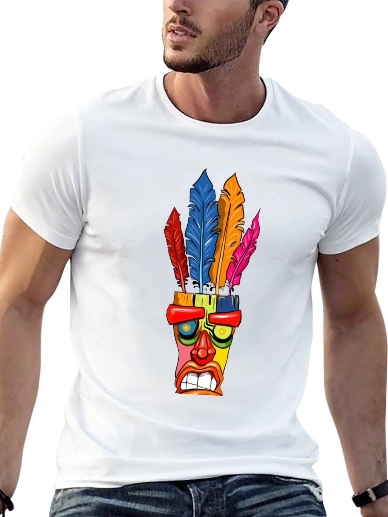 Camiseta Negra con Diseño Tiki Tribal