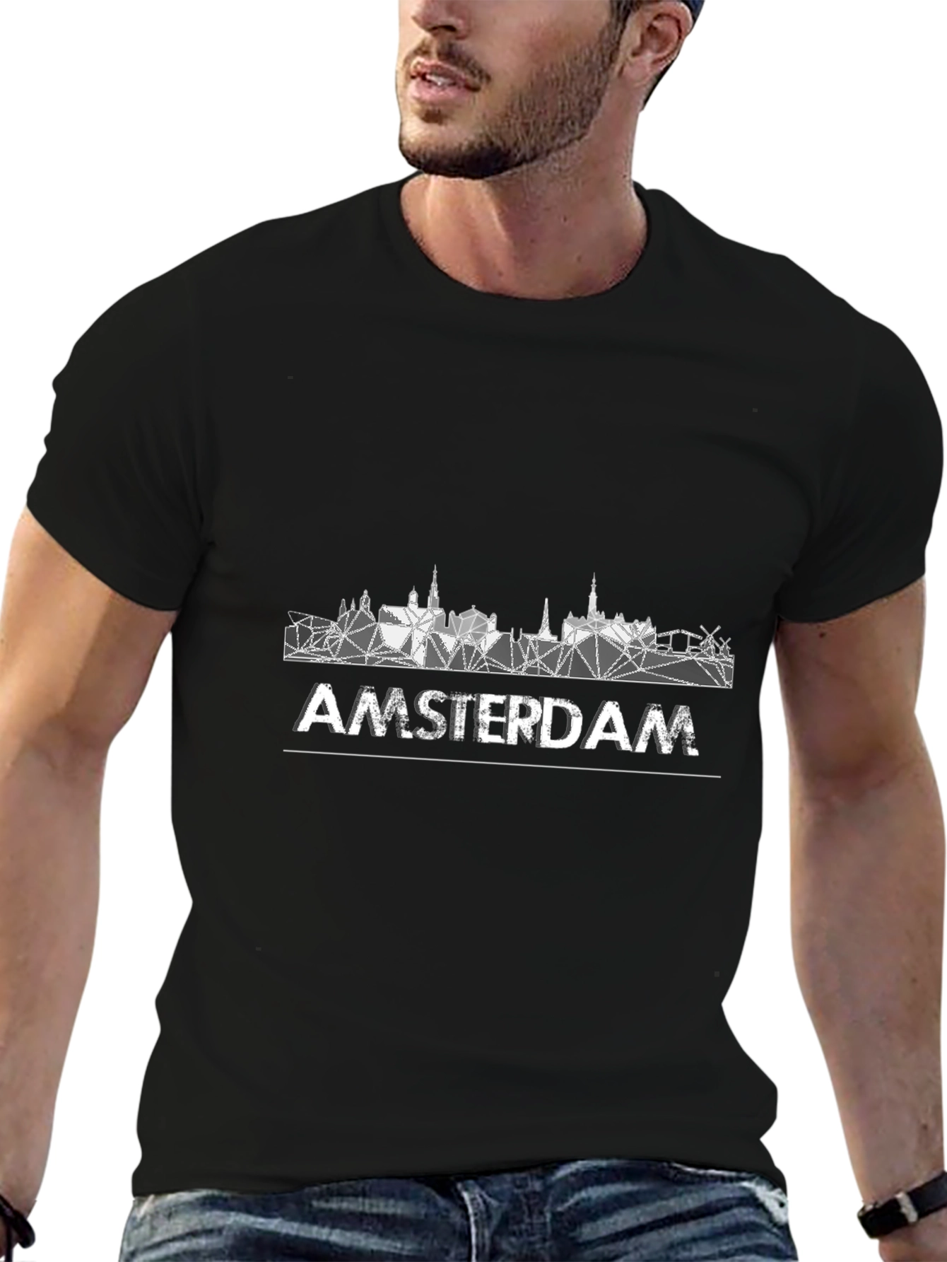 Camiseta Negra Hombre - Diseño Amsterdam