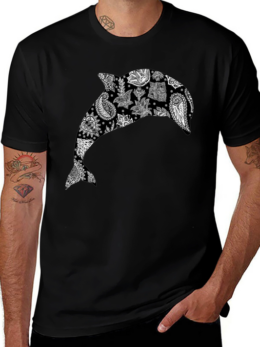 Camiseta Negra con Delfín Estampado