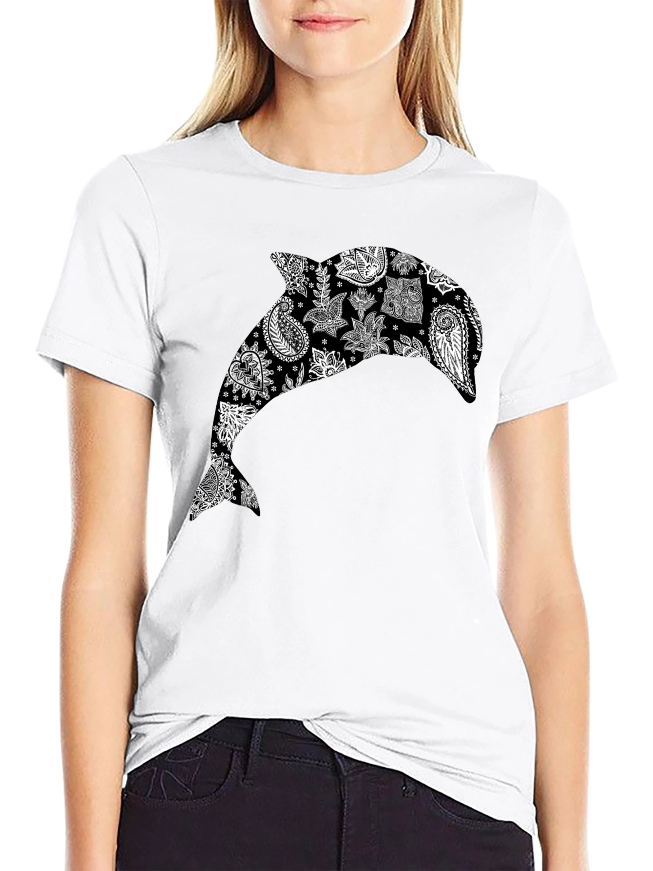 Camiseta Negra con Delfín Estampado