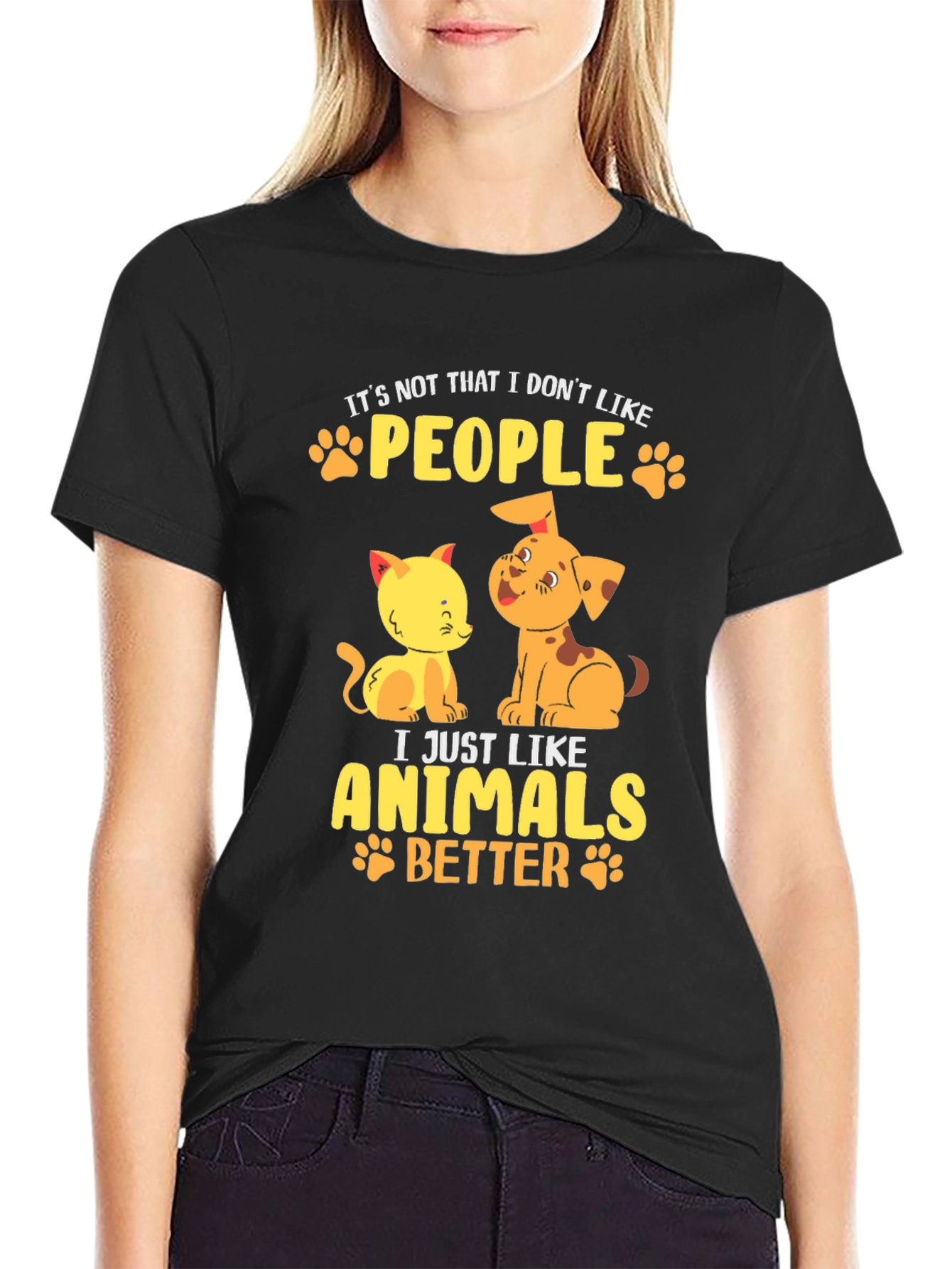 Camiseta Negra con Diseño de Mascotas: Amo los Animales
