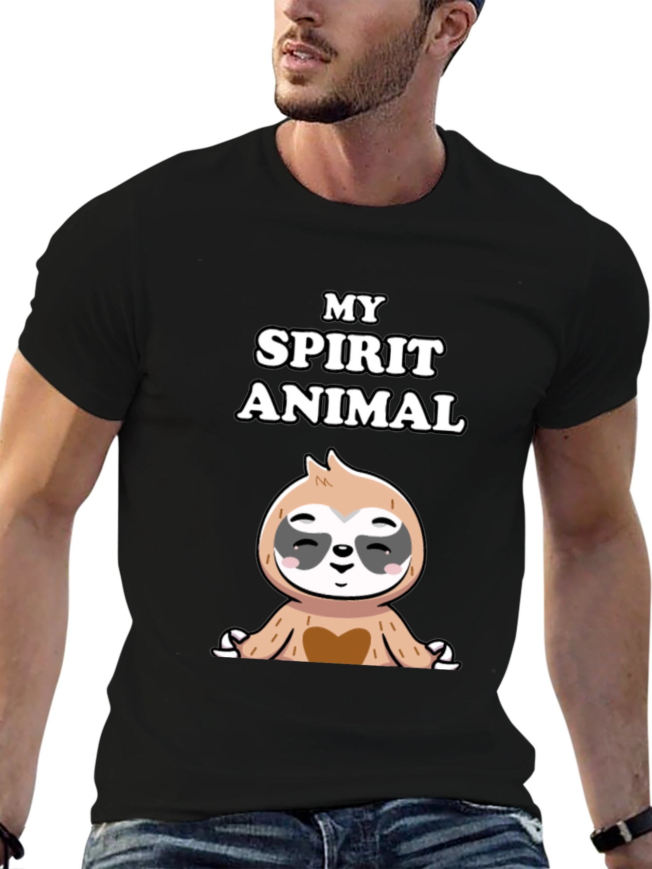 Camiseta Negra con Diseño de Perezoso Zen