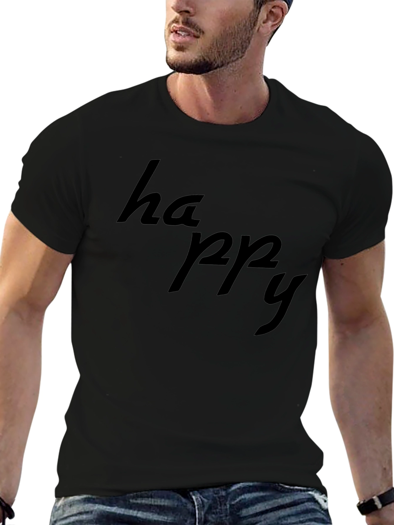 Camiseta Negra Hombre: Diseño Happy