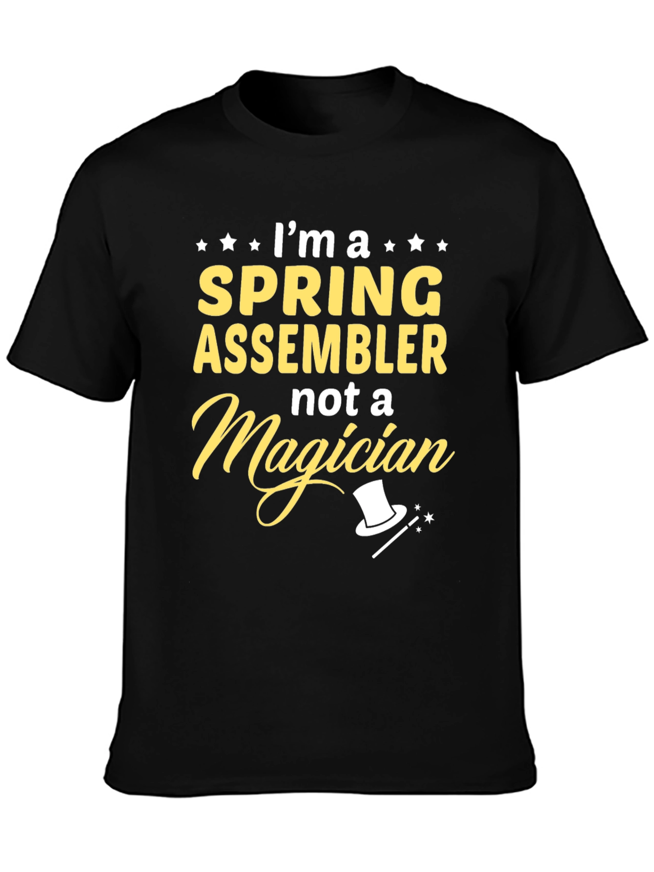 Camiseta Negra: Soy Montador de Muelles No Mago